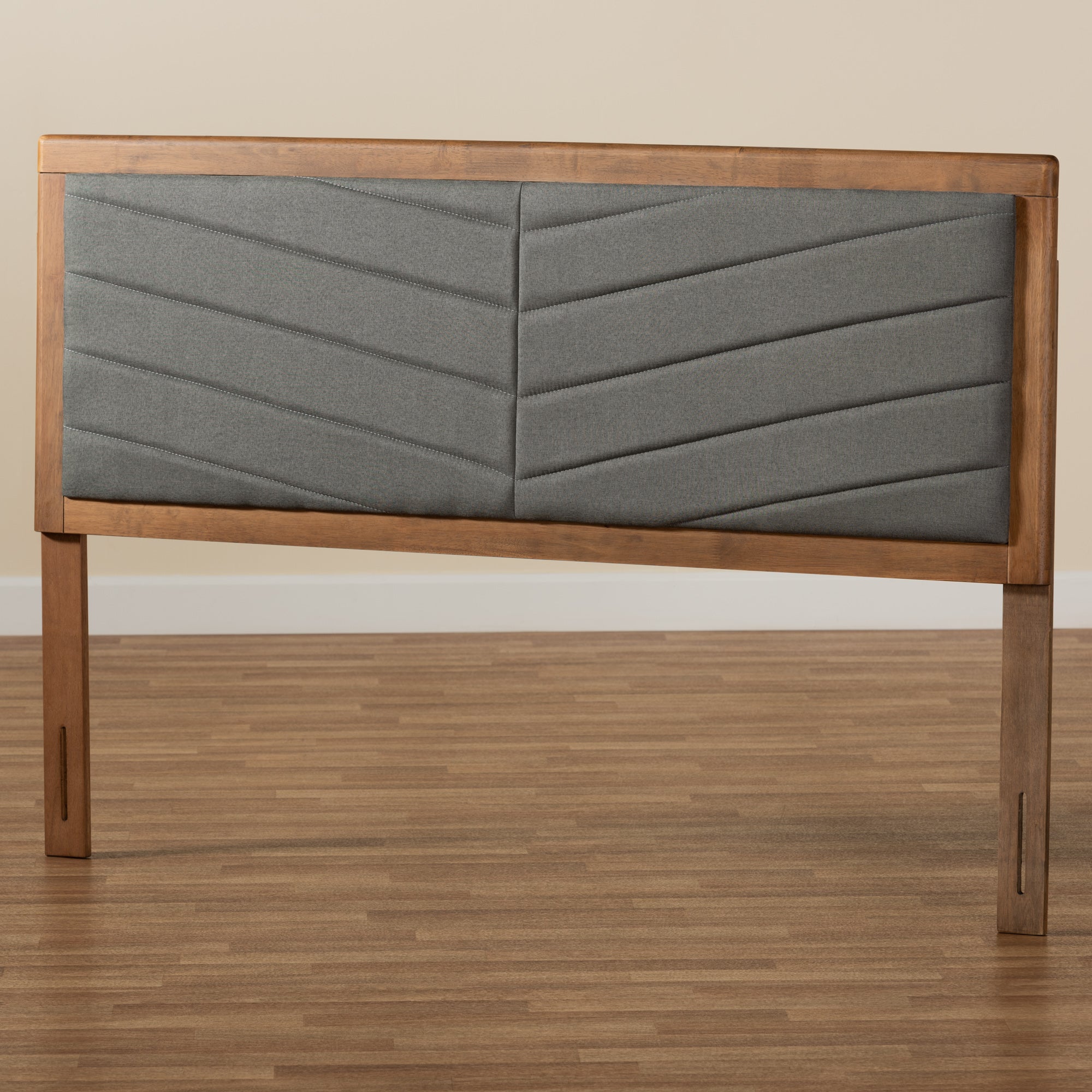 Iden Modern and Contemporary Fabric Upholstered and Finished Wood Headboard