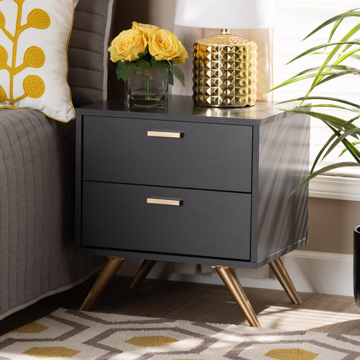 Kelson Modern and Contemporary Dark and Finished Wood 2-Drawer Nightstand