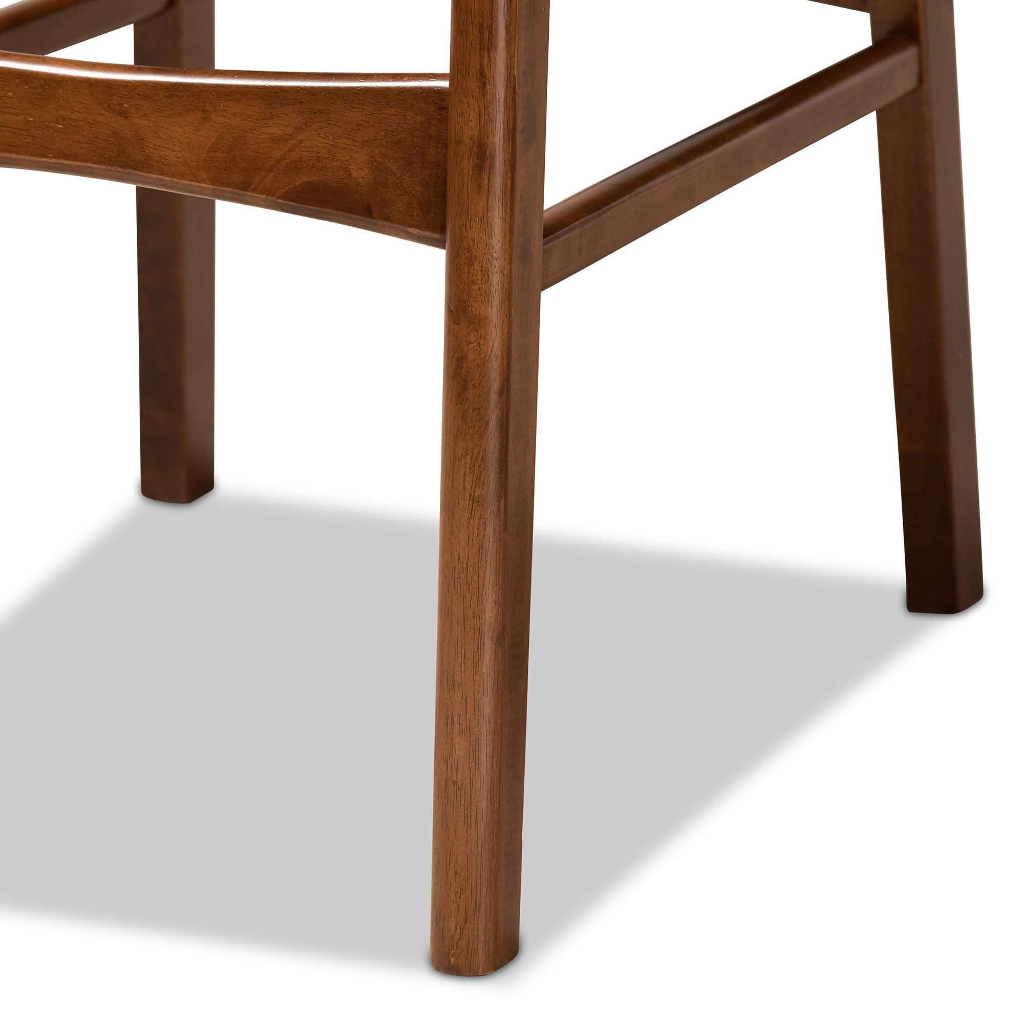 Katya Mid-Century Modern Sand Fabric Upholstered and Finished Wood 2-Piece Bar Stool Set