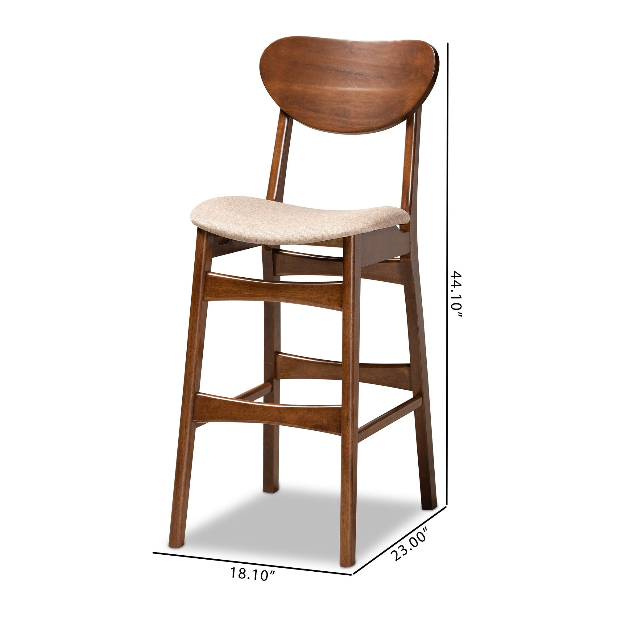 Katya Mid-Century Modern Sand Fabric Upholstered and Finished Wood 2-Piece Bar Stool Set