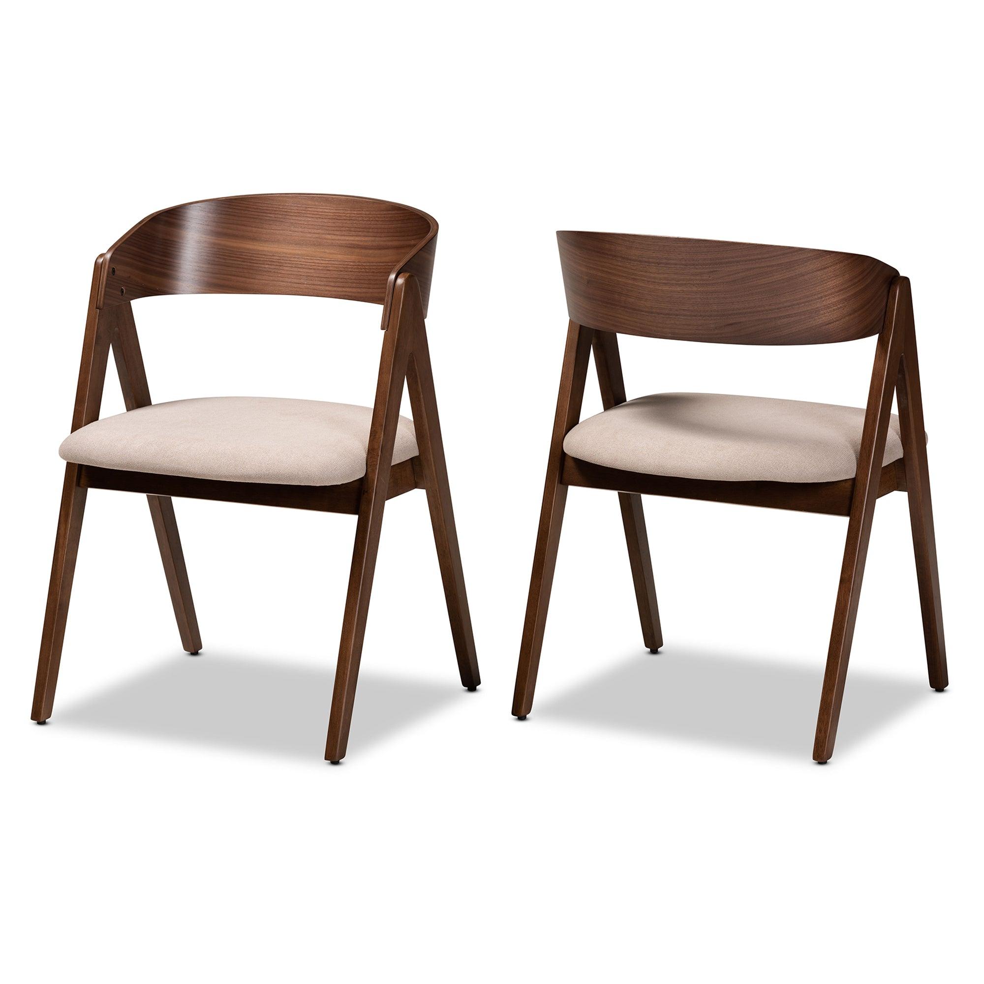 Danton Mid-Century Modern Fabric Upholstered and Finished Wood 2-Piece Dining Chair Set