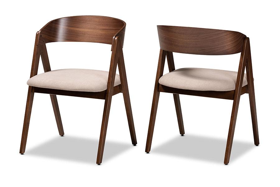 Danton Mid-Century Modern Fabric Upholstered and Finished Wood 2-Piece Dining Chair Set