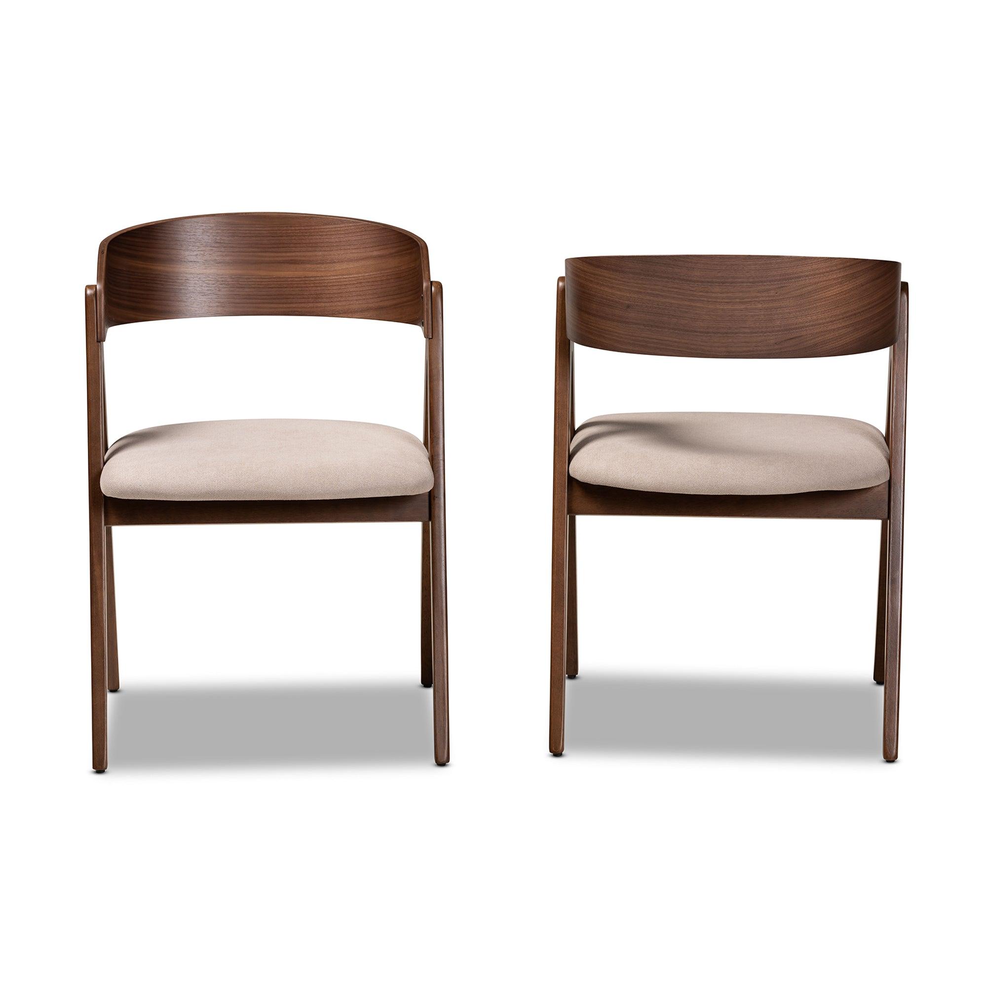 Danton Mid-Century Modern Fabric Upholstered and Finished Wood 2-Piece Dining Chair Set