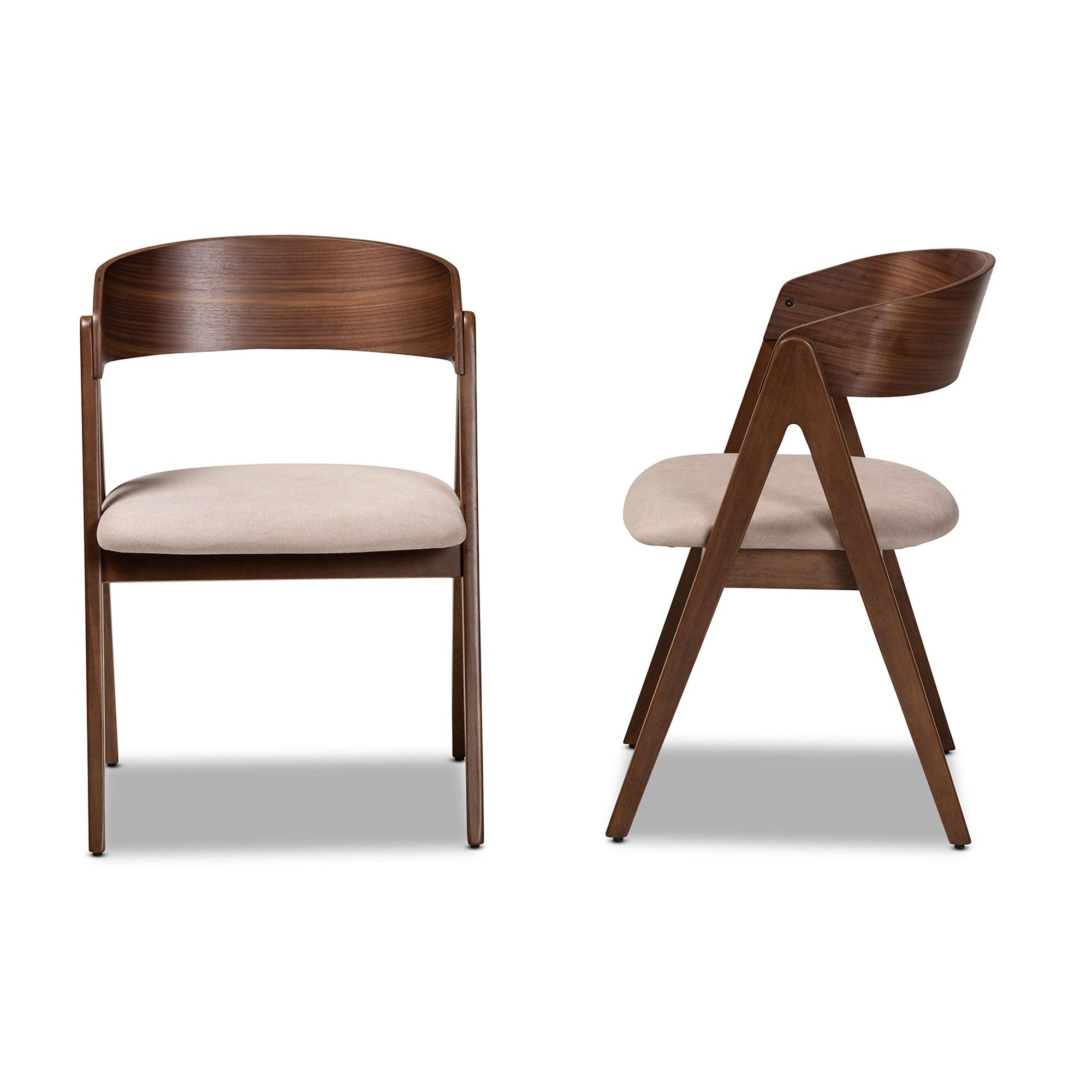Danton Mid-Century Modern Fabric Upholstered and Finished Wood 2-Piece Dining Chair Set