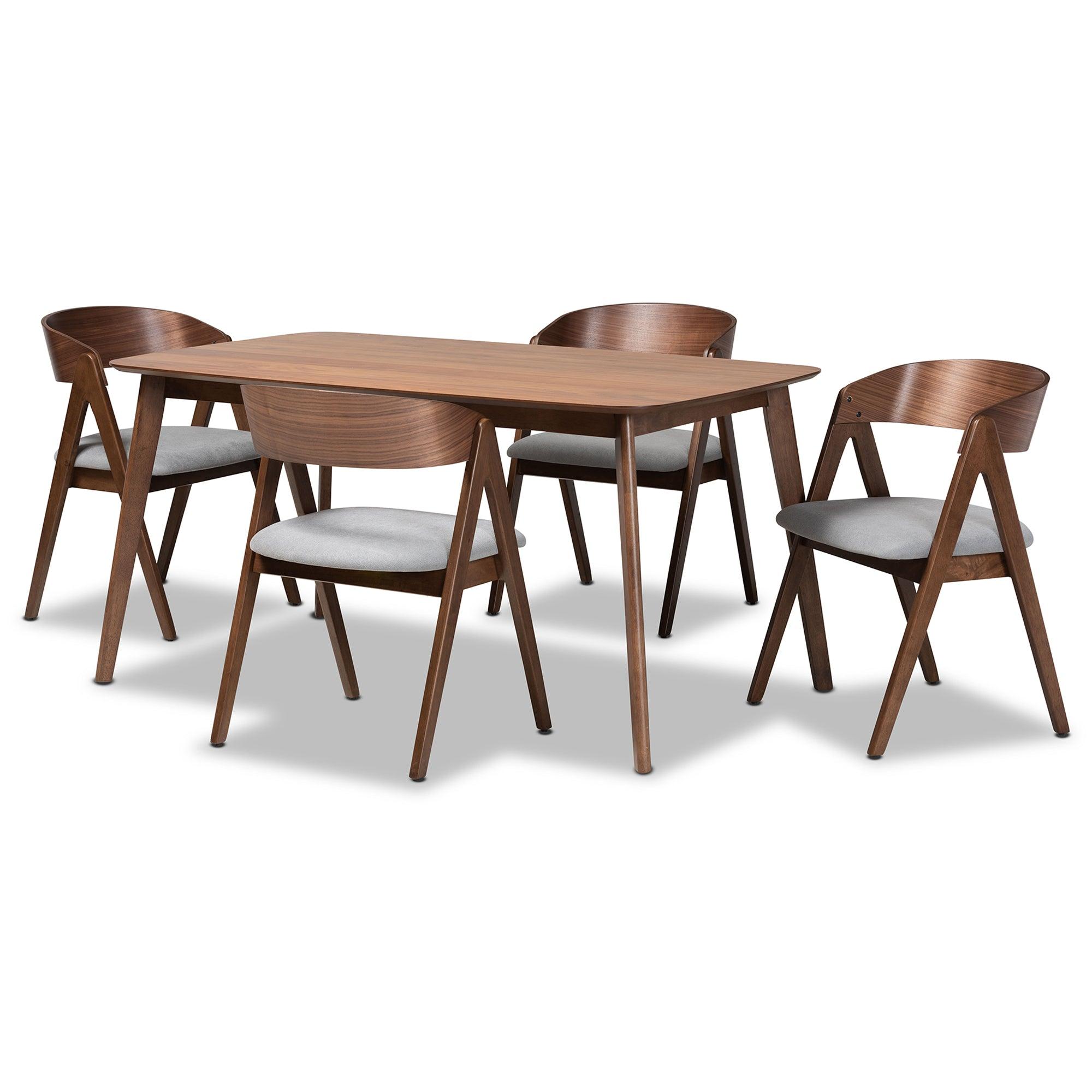 Danton Mid-Century Modern Fabric Upholstered and Finished Wood 5-Piece Dining Set