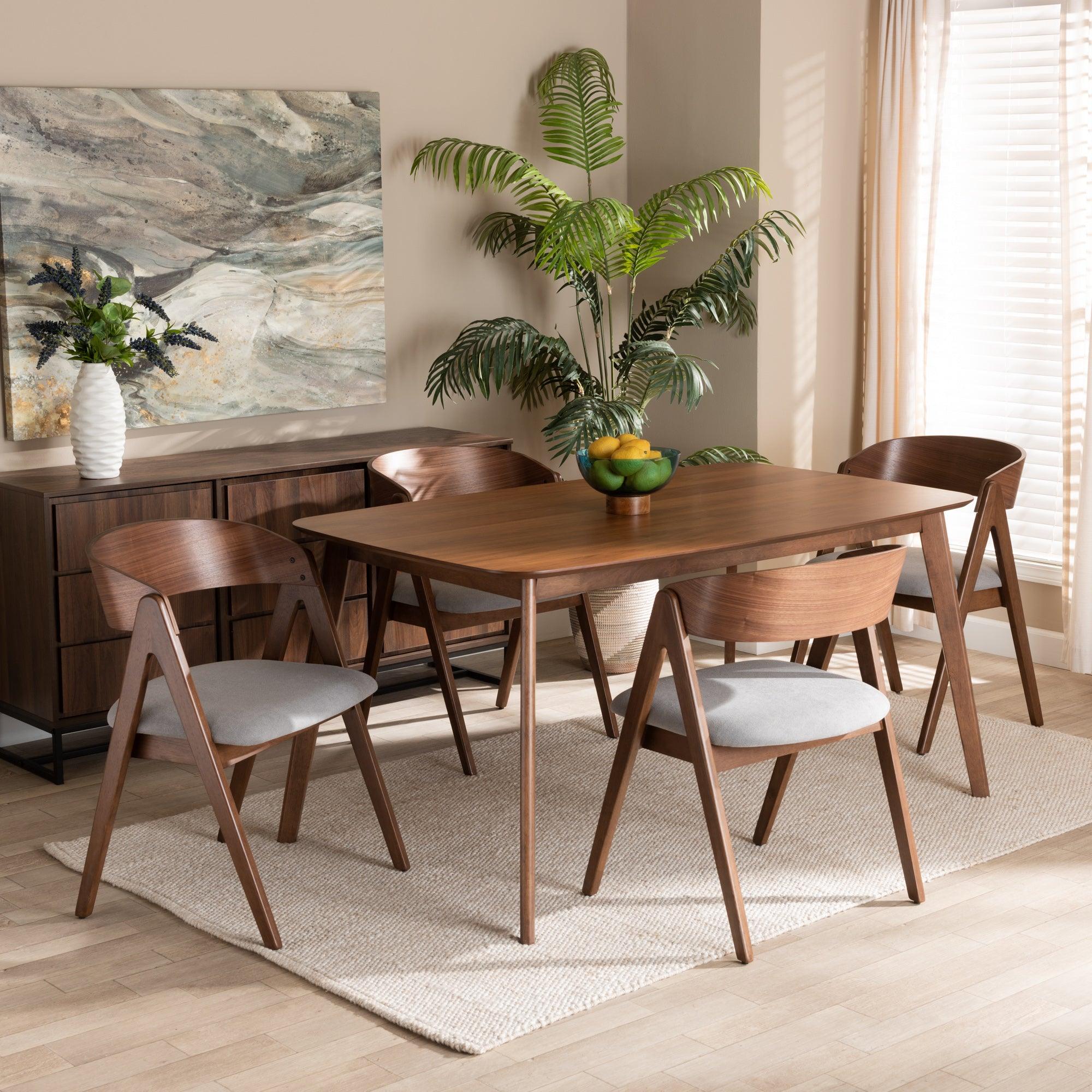 Danton Mid-Century Modern Fabric Upholstered and Finished Wood 5-Piece Dining Set