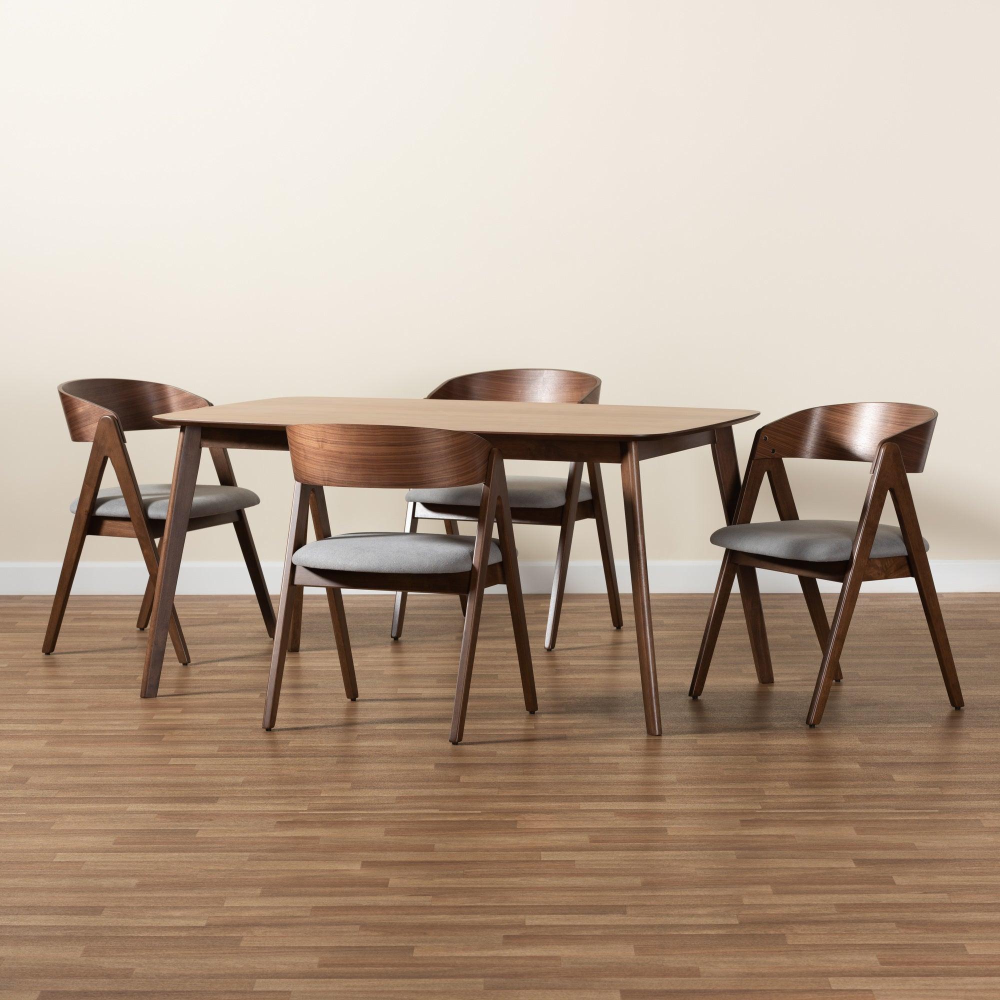 Danton Mid-Century Modern Fabric Upholstered and Finished Wood 5-Piece Dining Set