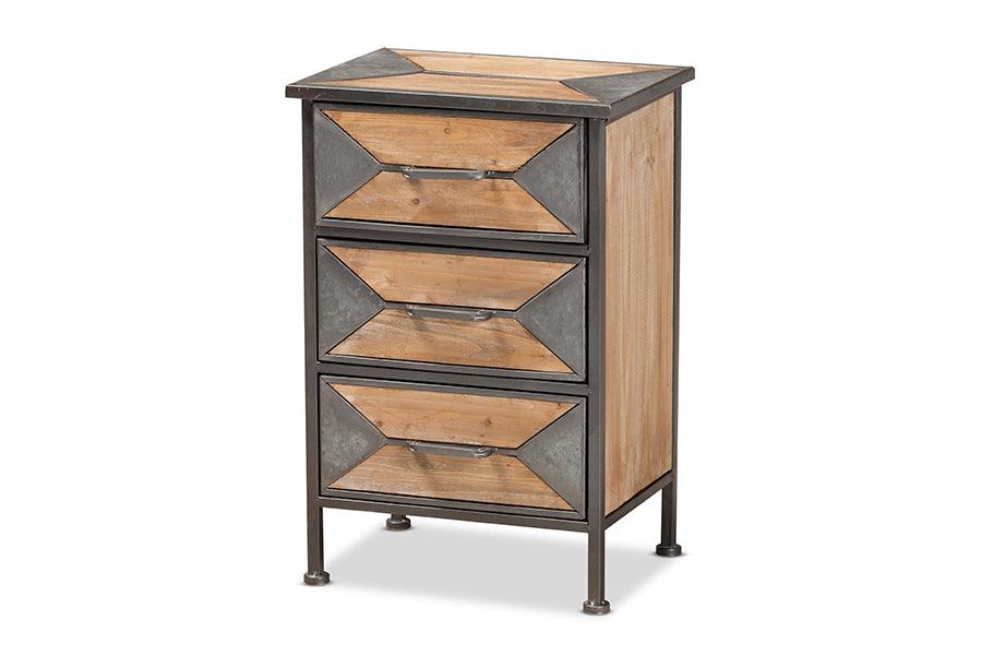 Laurel Rustic Industrial Antique Finished Metal and washed Finished Wood 3-Drawer End Table