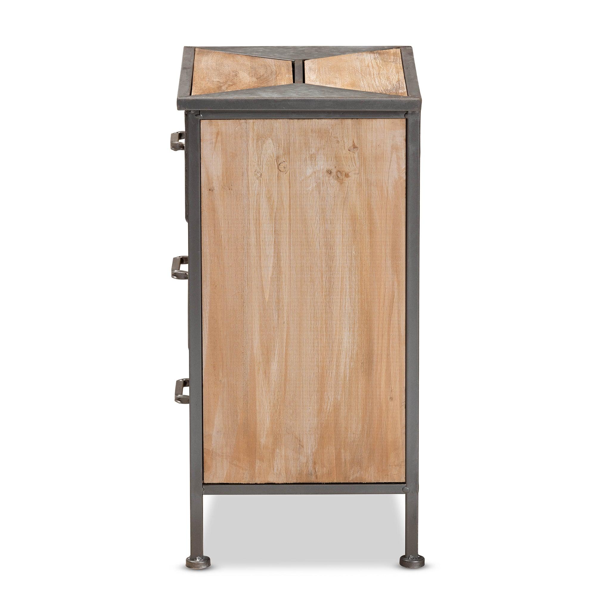 Laurel Rustic Industrial Antique Finished Metal and washed Finished Wood 3-Drawer End Table