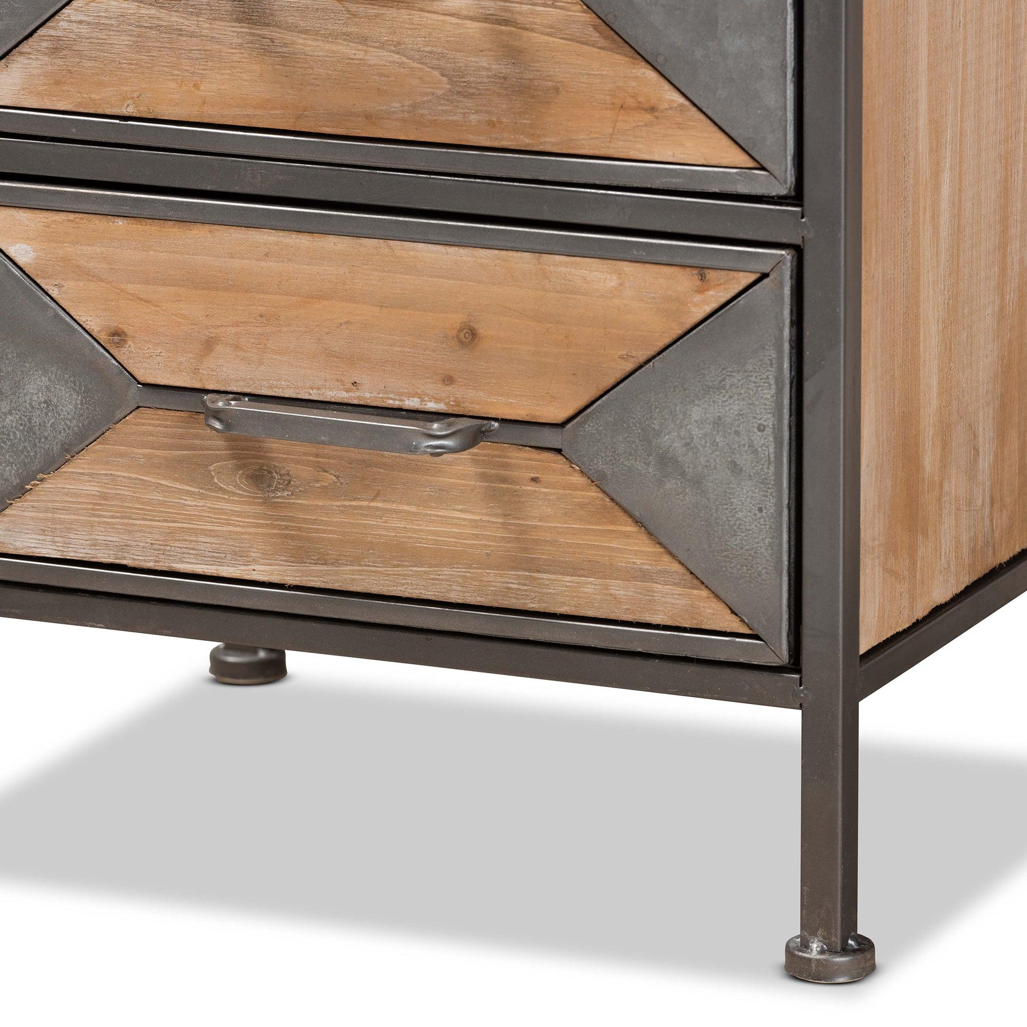 Laurel Rustic Industrial Antique Finished Metal and washed Finished Wood 3-Drawer End Table
