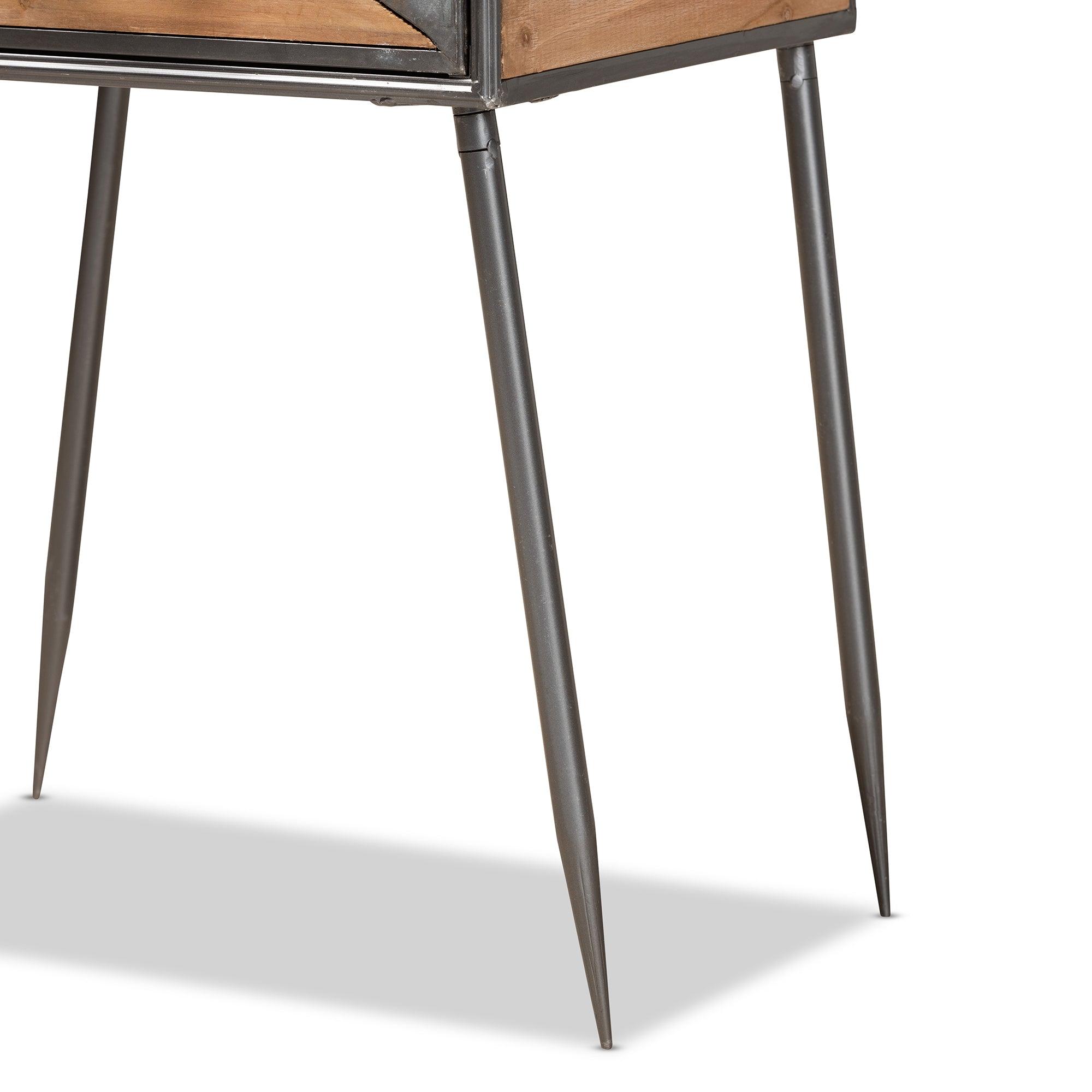 Laurel Rustic Industrial Antique Finished Metal and washed Finished Wood 1-Drawer End Table