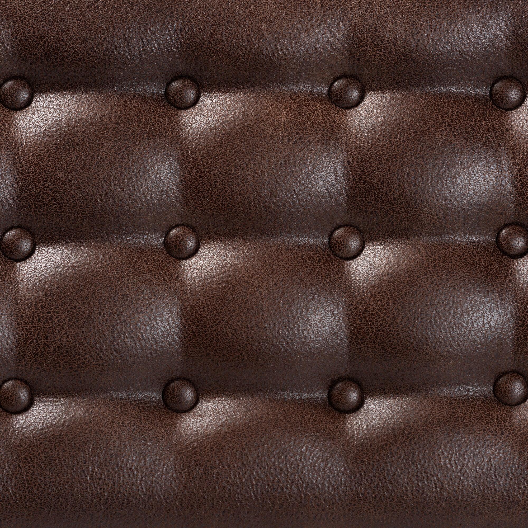 Walsh Mid-Century Modern Leather-Effect Polyester Fabric Upholstered and Finished Wood Dining Bench