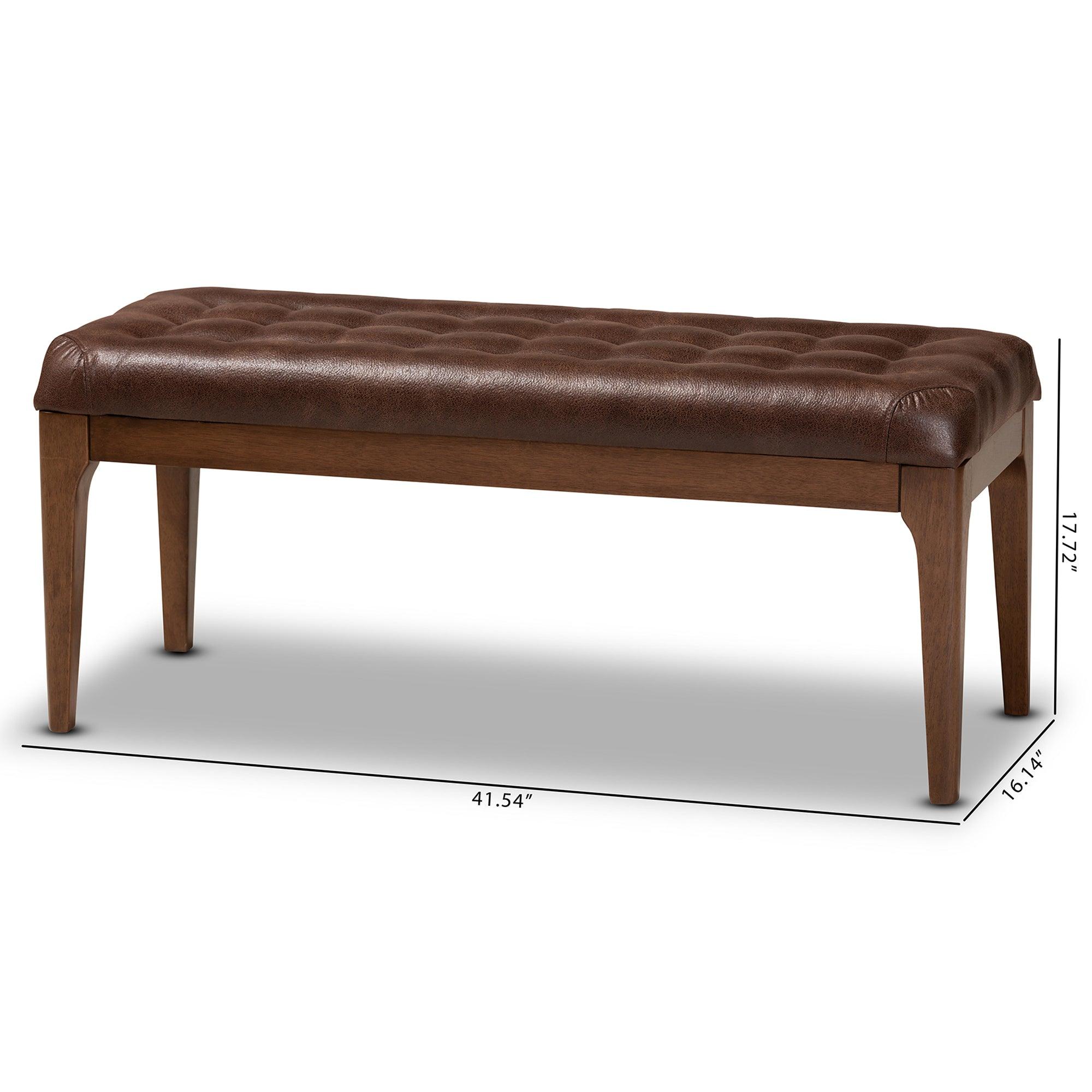 Walsh Mid-Century Modern Leather-Effect Polyester Fabric Upholstered and Finished Wood Dining Bench
