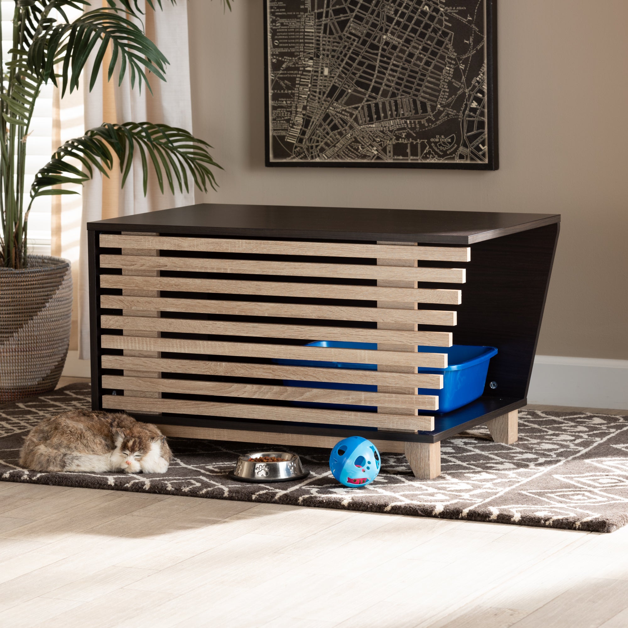 Eckhart Modern and Contemporary Two-Tone and Finished Wood Cat Litter Box Cover House
