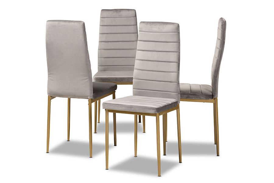 Armand Modern Glam and Luxe Velvet Fabric Upholstered and Finished Metal 4-Piece Dining Chair Set