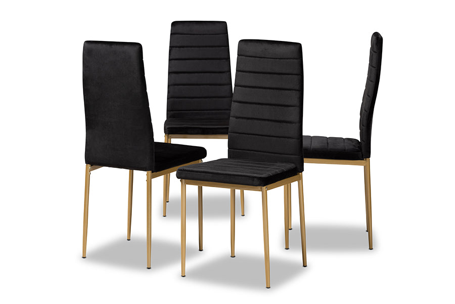 Armand Modern Glam and Luxe Velvet Fabric Upholstered and Finished Metal 4-Piece Dining Chair Set