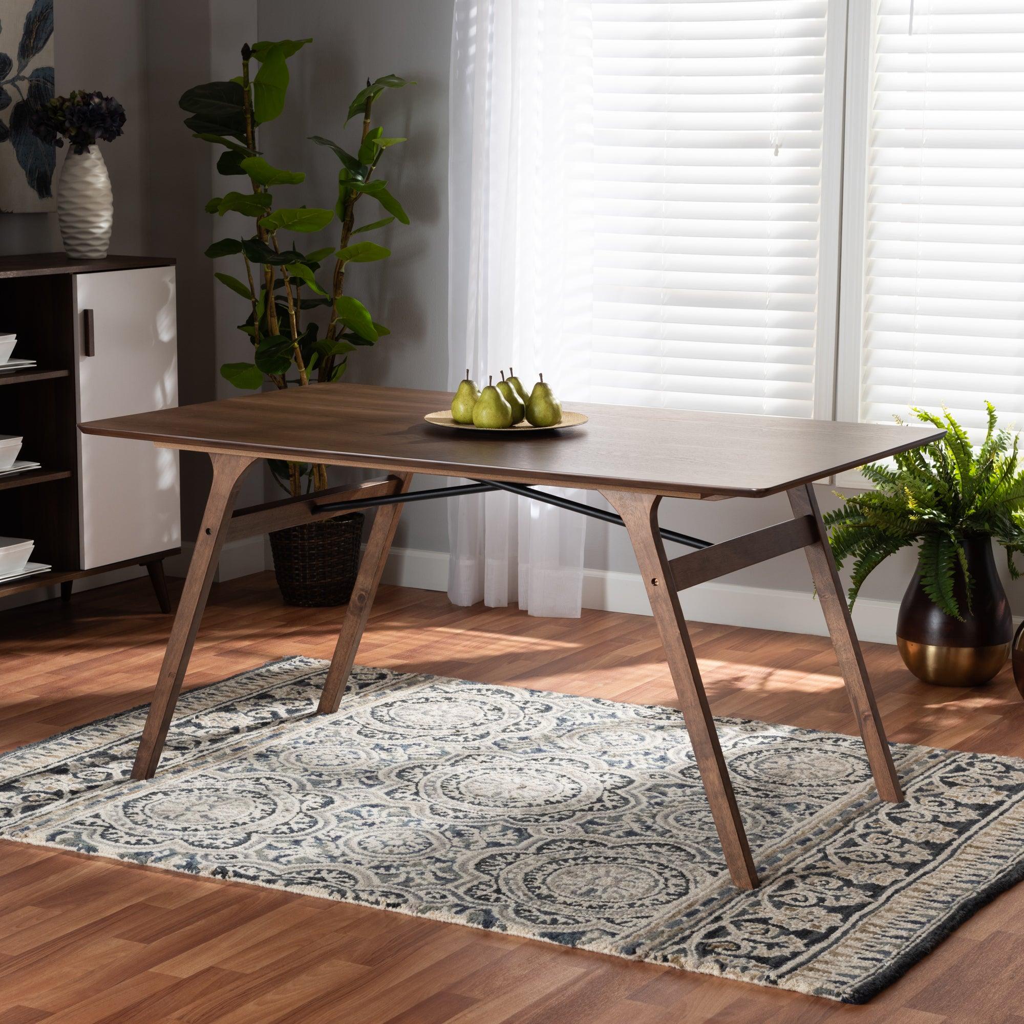 Saxton Mid-Century Modern Transitional Finished Wood Dining Table