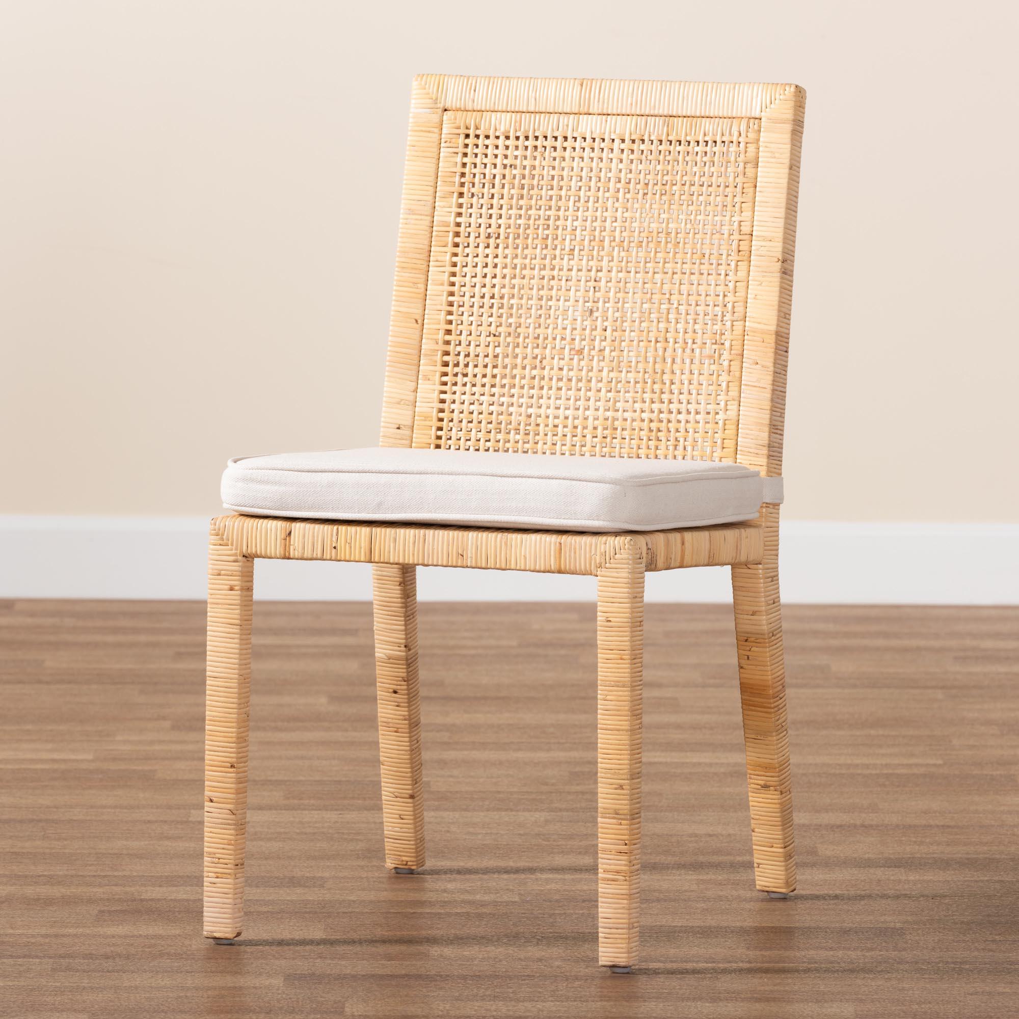 bali & pari Sofia Modern and Contemporary Finished Wood and Rattan Dining Chair