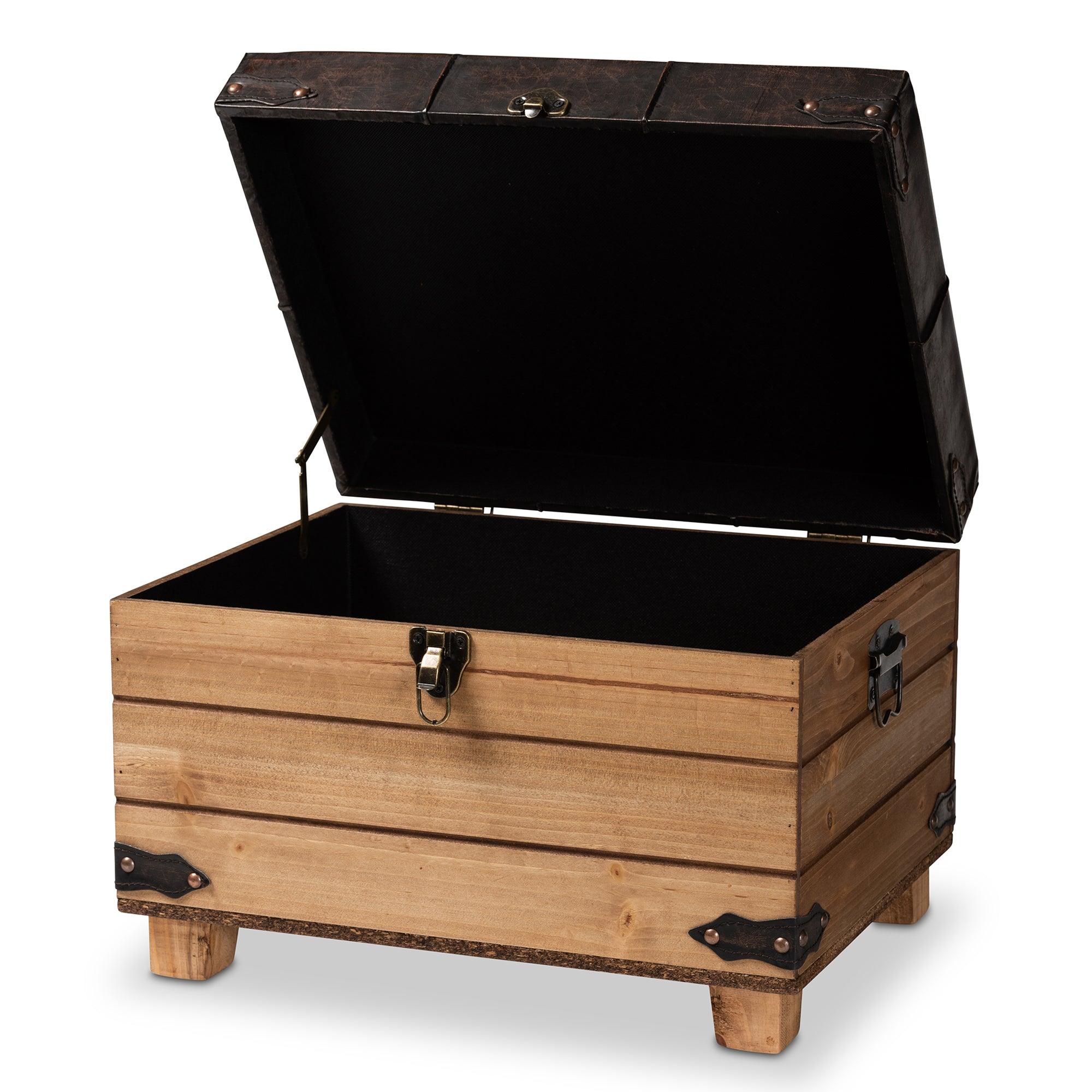 Edmund Rustic Transitional Faux Leather Upholstered and Finished Wood Storage Ottoman