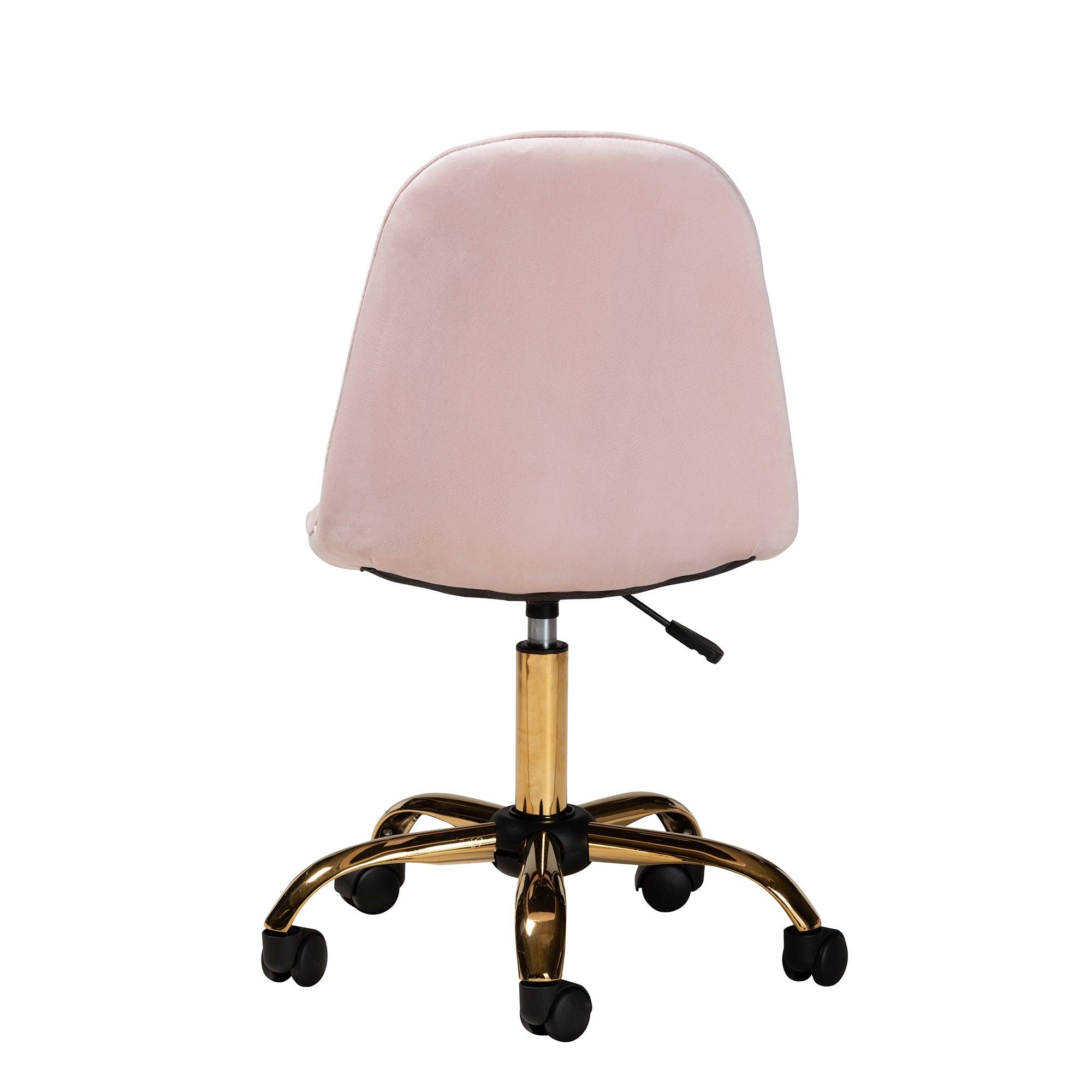 Kabira Contemporary Glam and Luxe Blush Velvet Fabric and Metal Swivel Office chair