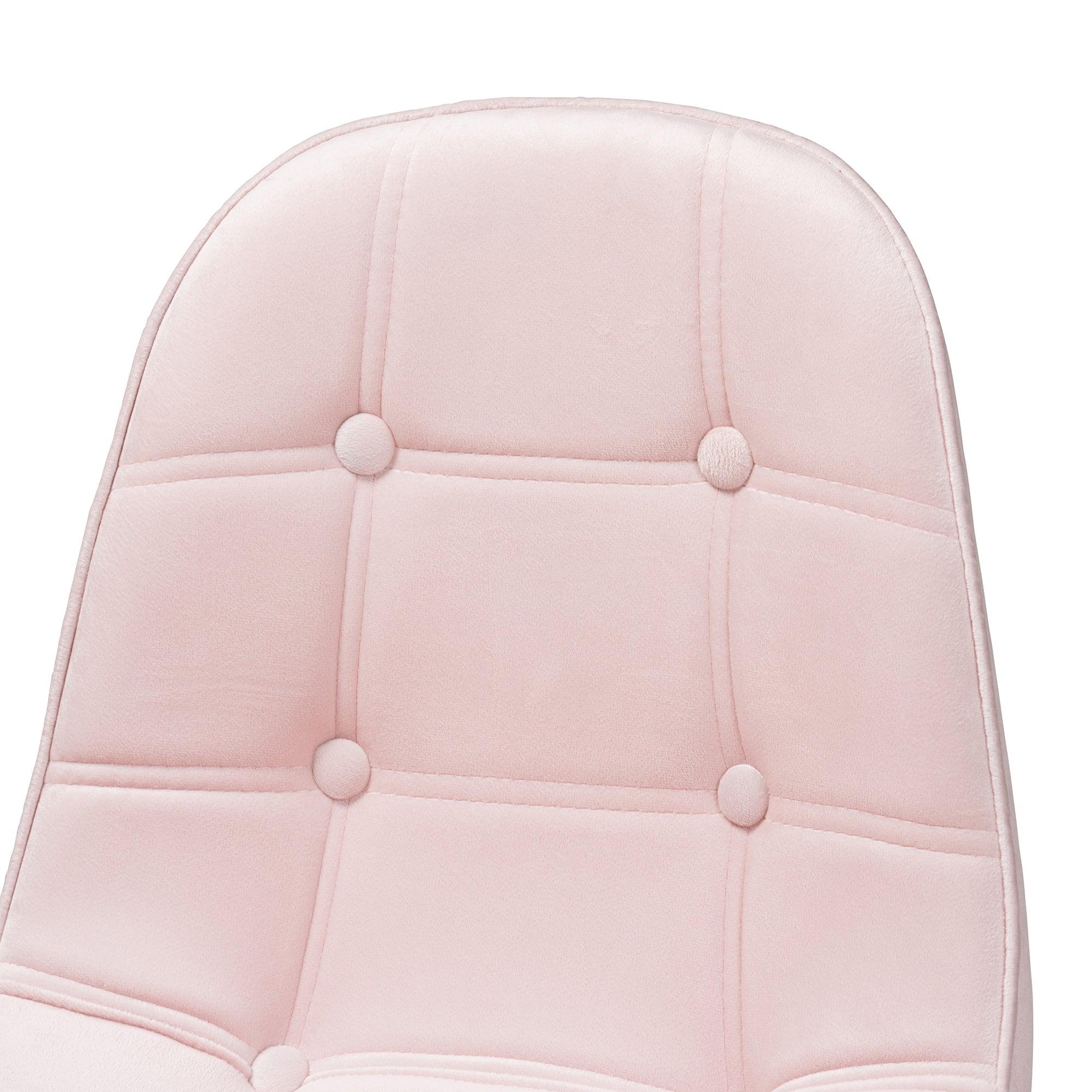 Kabira Contemporary Glam and Luxe Blush Velvet Fabric and Metal Swivel Office chair