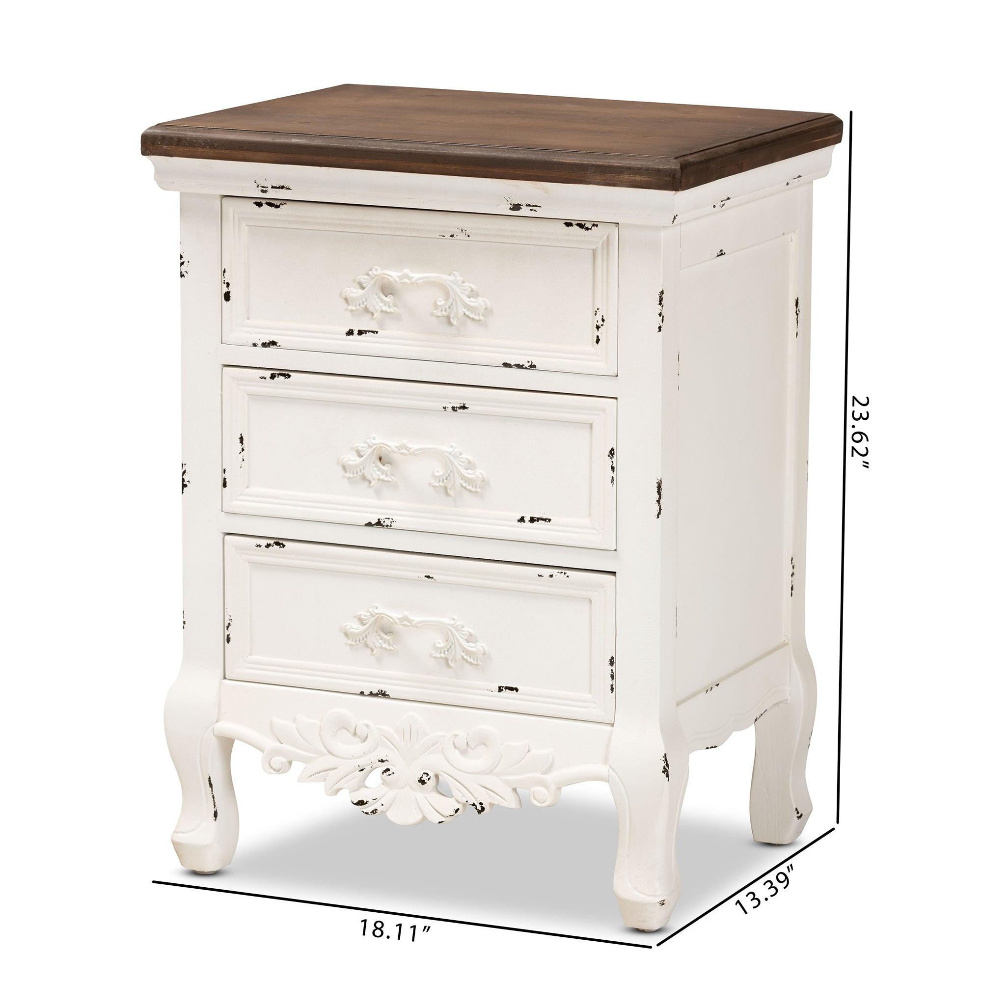 Levron Classic and Traditional and Antique Finished Wood 3-Drawer End Table