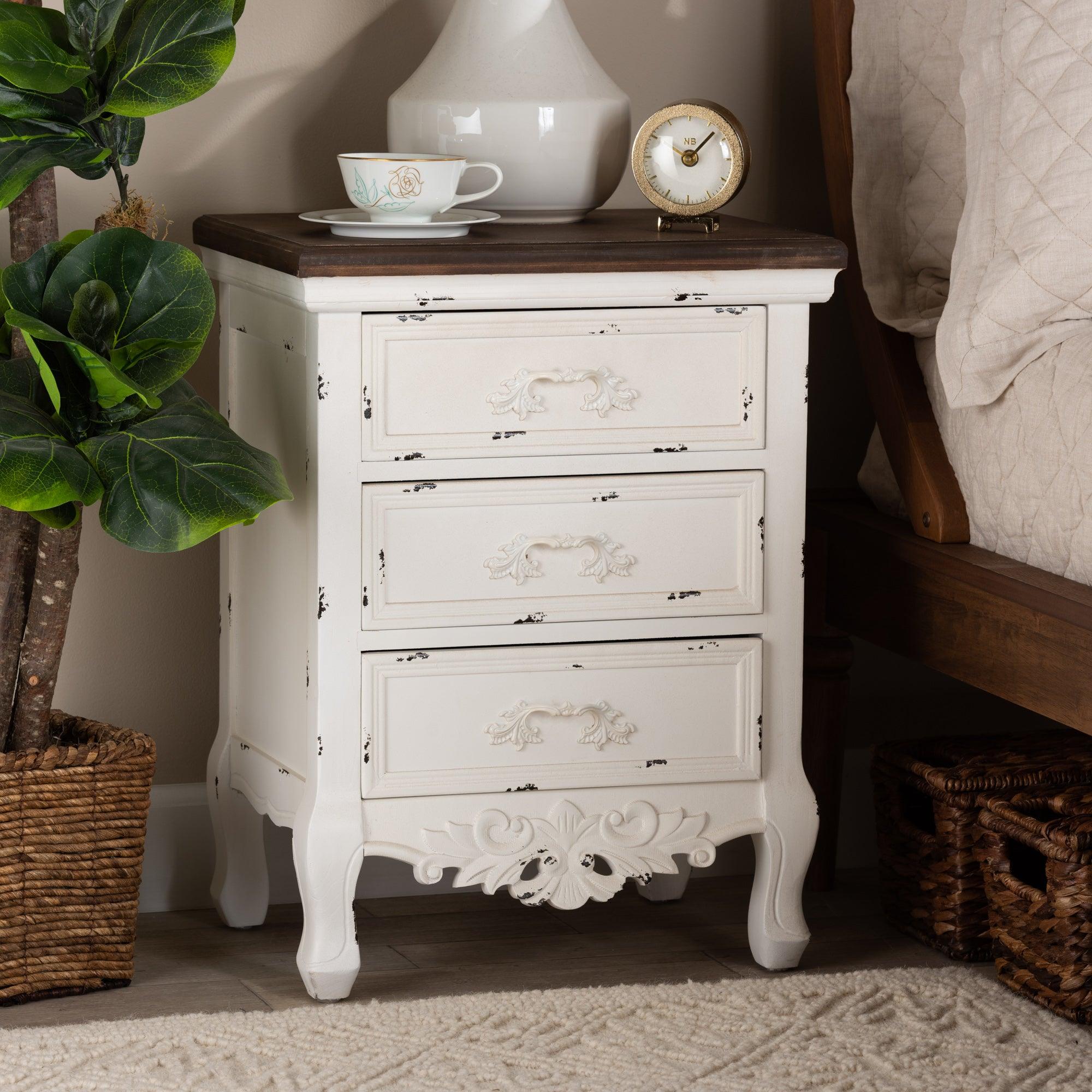 Levron Classic and Traditional and Antique Finished Wood 3-Drawer End Table