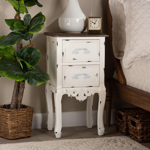 Levron Classic and Traditional Two-Tone and Antique Finished Wood 2-Drawer End Table