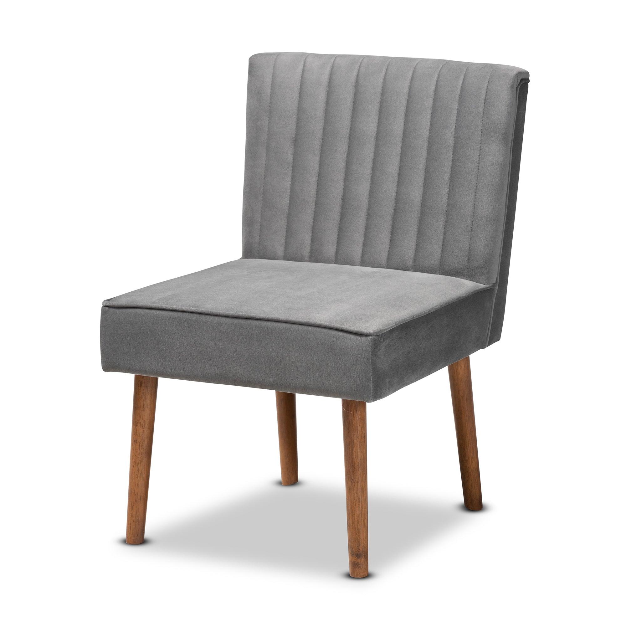 Alvis Mid-Century Modern Velvet Upholstered and Finished Wood Dining Chair
