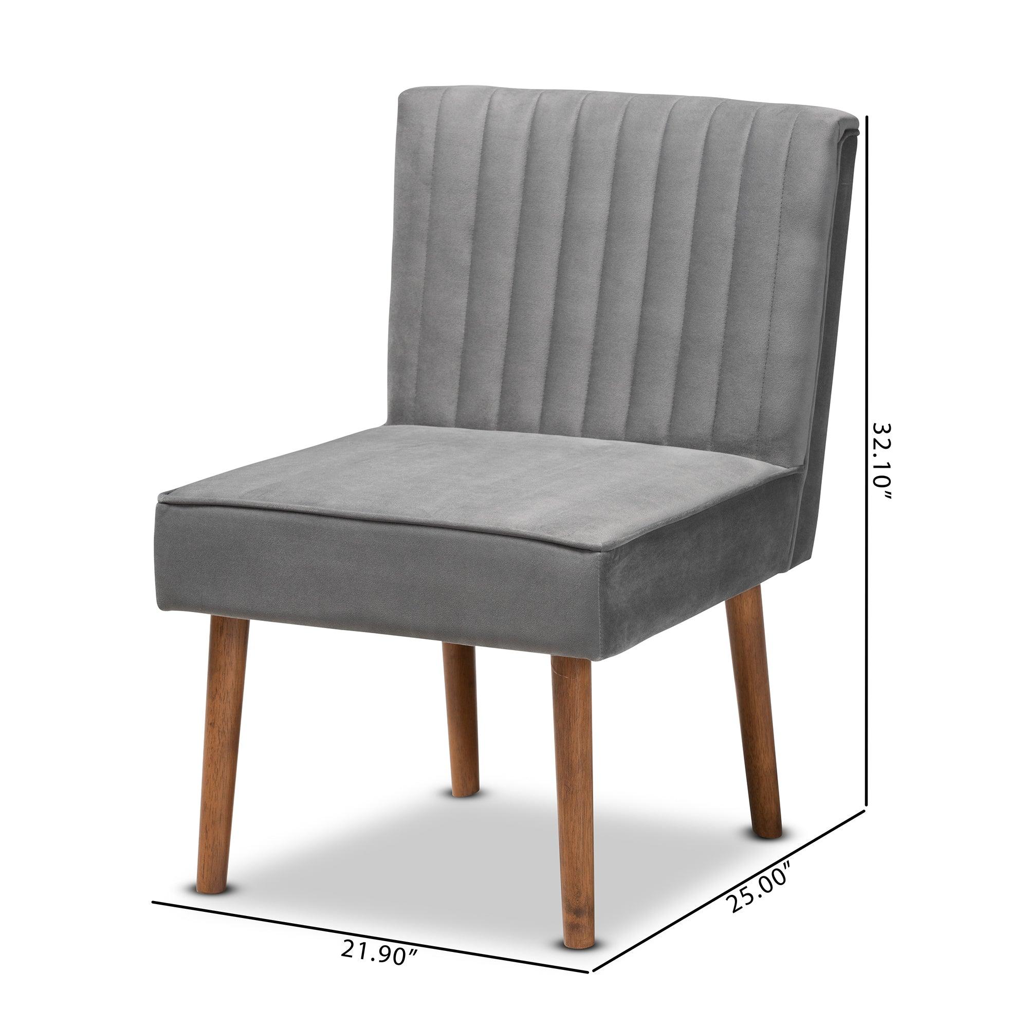 Alvis Mid-Century Modern Velvet Upholstered and Finished Wood Dining Chair