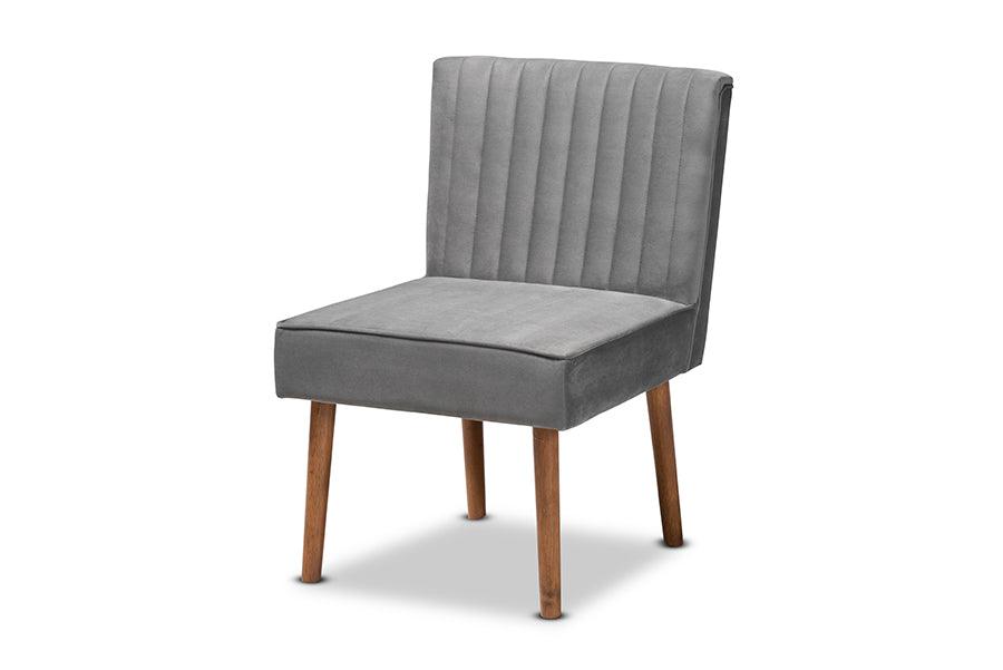 Alvis Mid-Century Modern Velvet Upholstered and Finished Wood Dining Chair