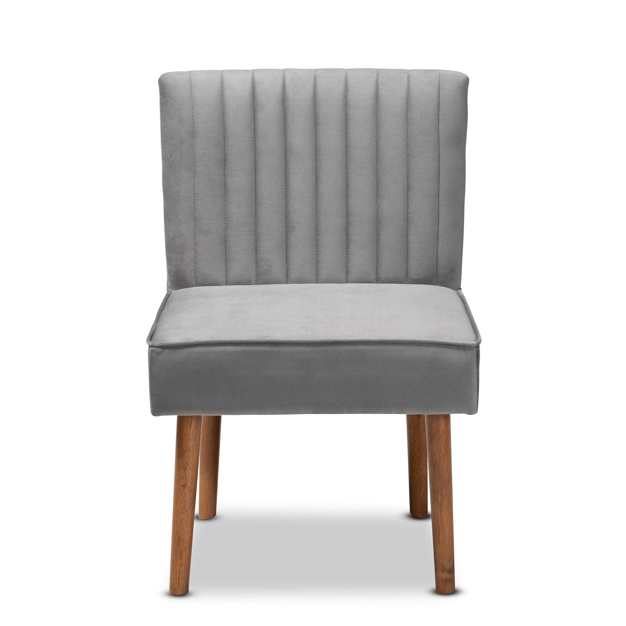 Alvis Mid-Century Modern Velvet Upholstered and Finished Wood Dining Chair