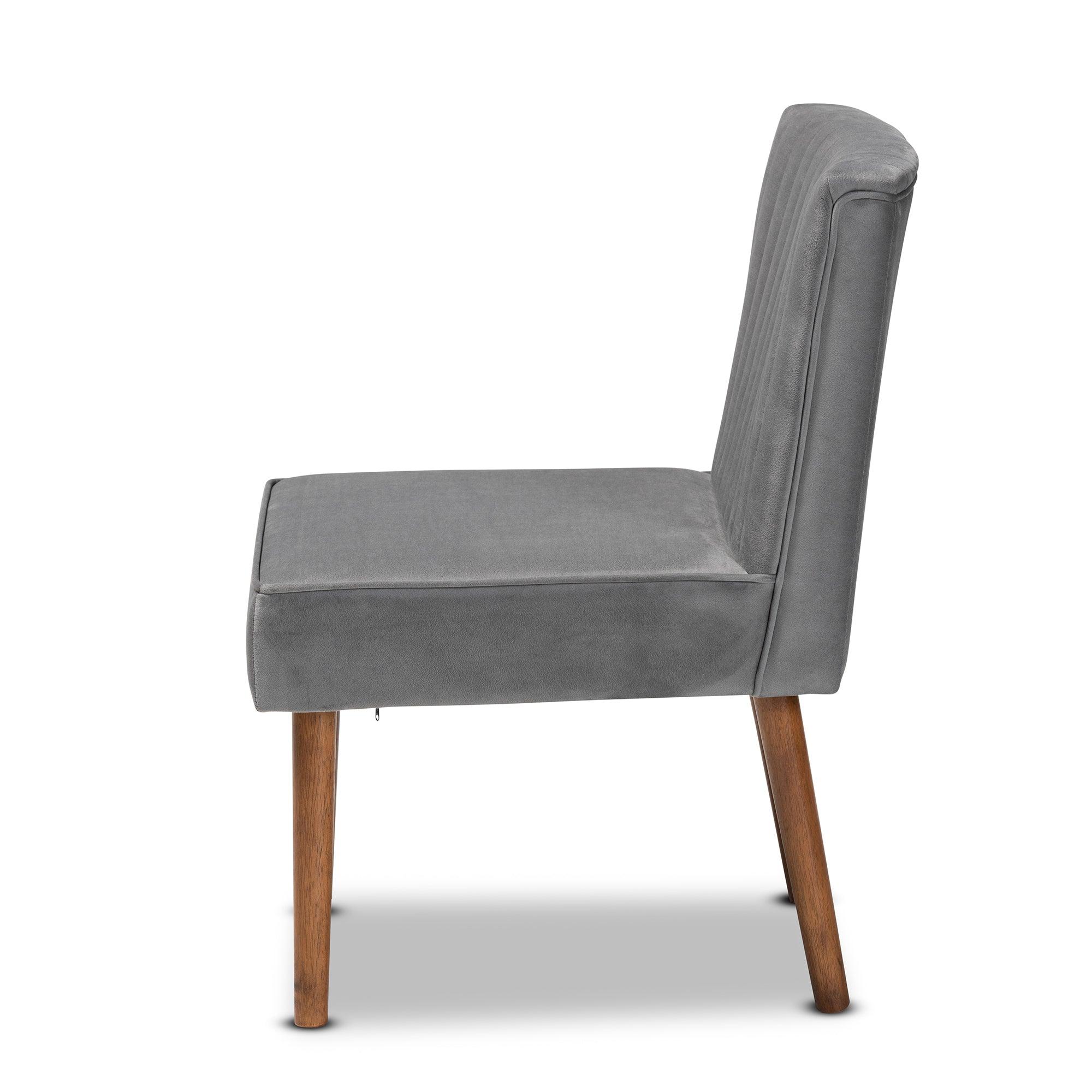 Alvis Mid-Century Modern Velvet Upholstered and Finished Wood Dining Chair