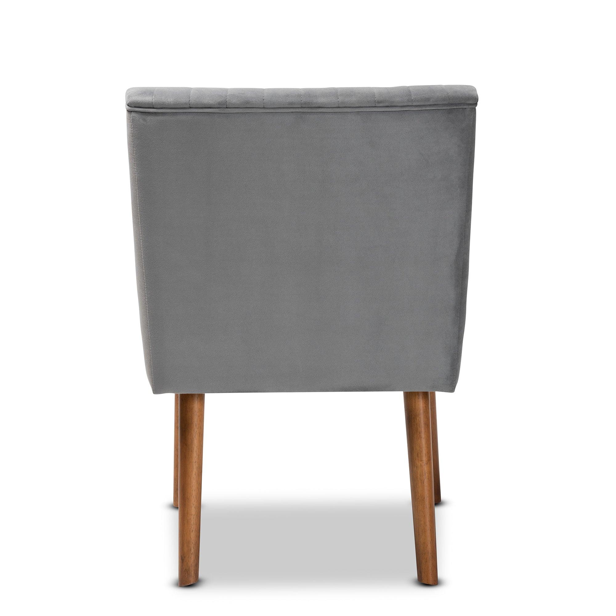 Alvis Mid-Century Modern Velvet Upholstered and Finished Wood Dining Chair