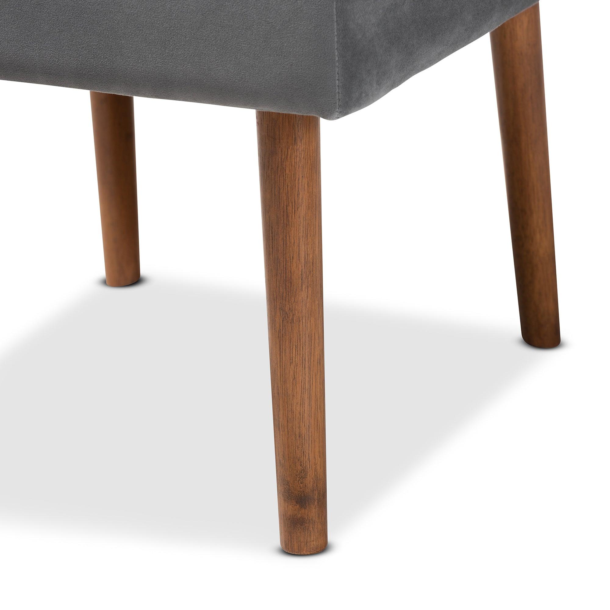 Alvis Mid-Century Modern Velvet Upholstered and Finished Wood Dining Chair