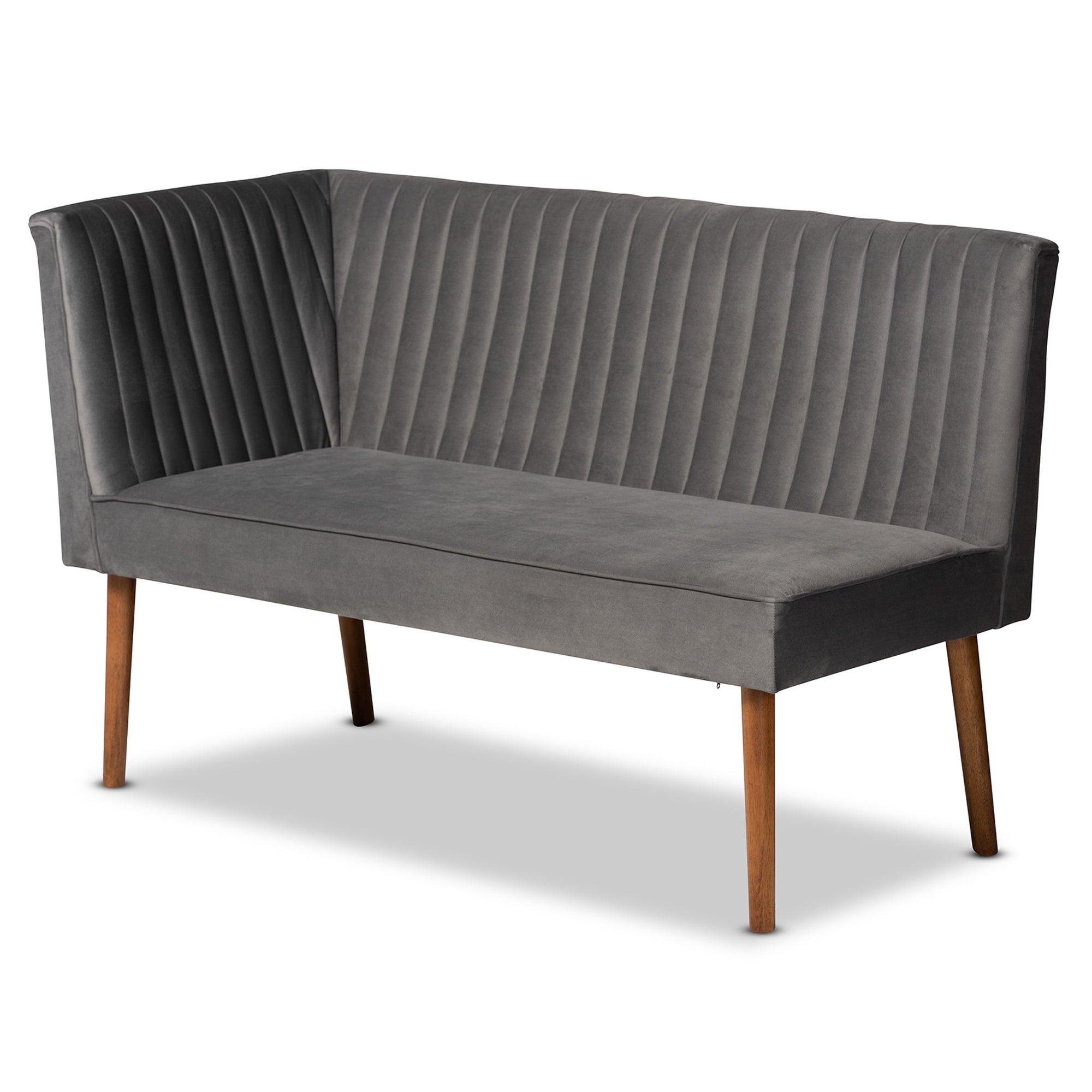 Alvis Mid-Century Modern Velvet Upholstered and Finished Wood 4-Piece Dining Nook Set