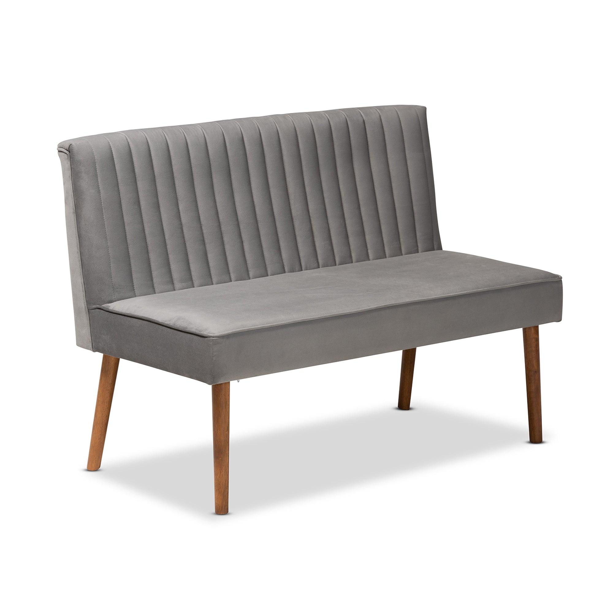 Alvis Mid-Century Modern Velvet Upholstered and Finished Wood 3-Piece Dining Nook Set