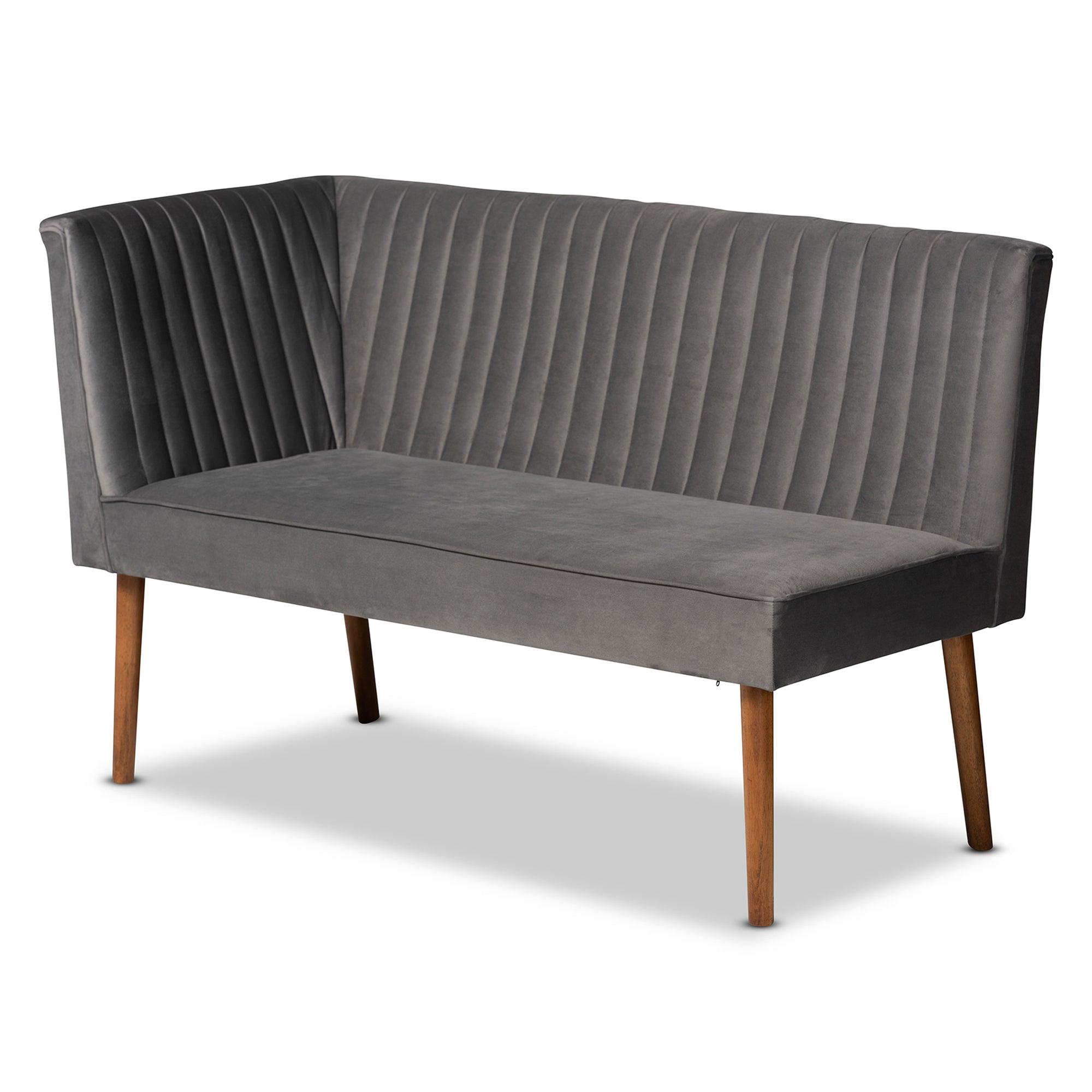 Alvis Mid-Century Modern Velvet Upholstered and Finished Wood 3-Piece Dining Nook Set