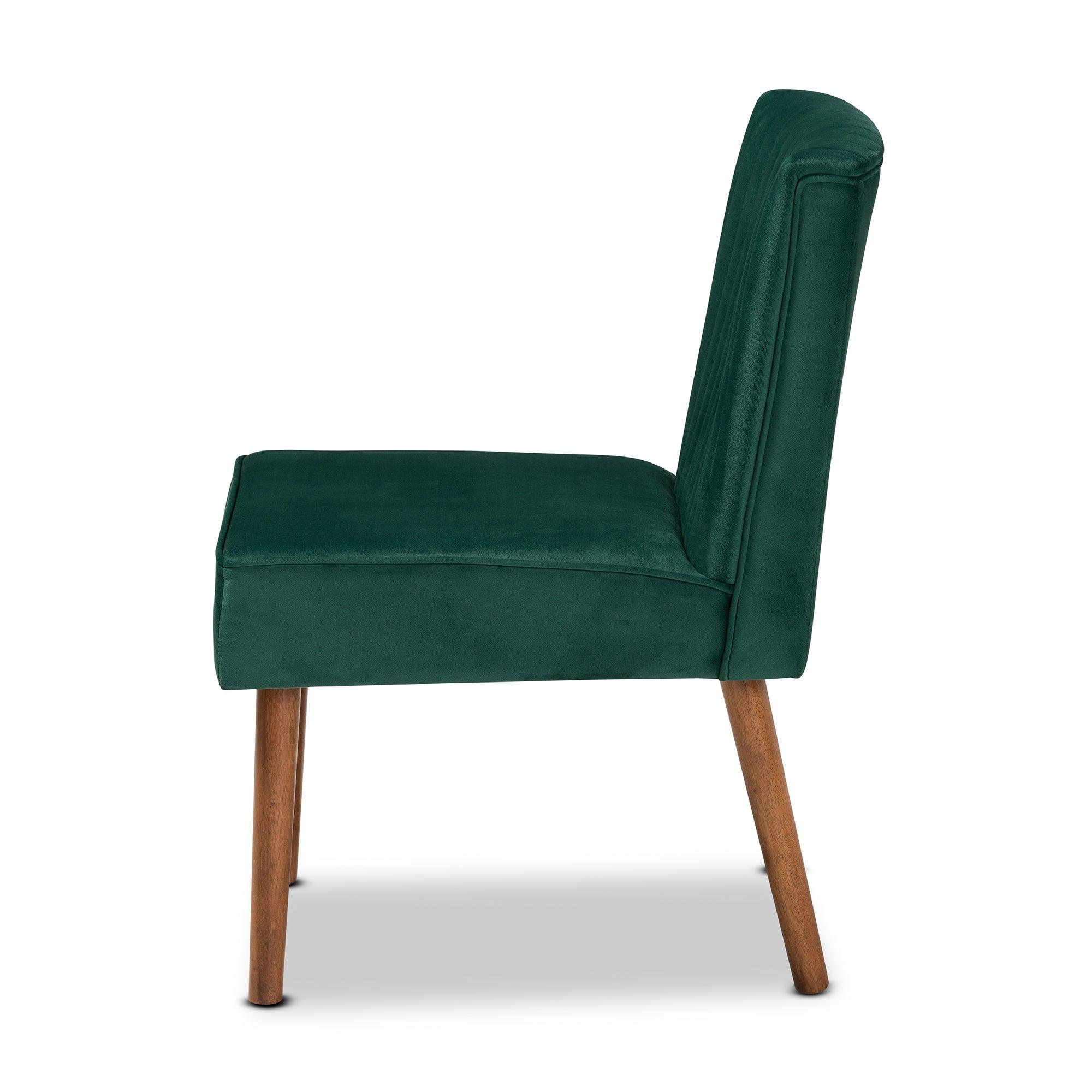 Alvis Mid-Century Modern Emerald Velvet Upholstered and Finished Wood Dining Chair