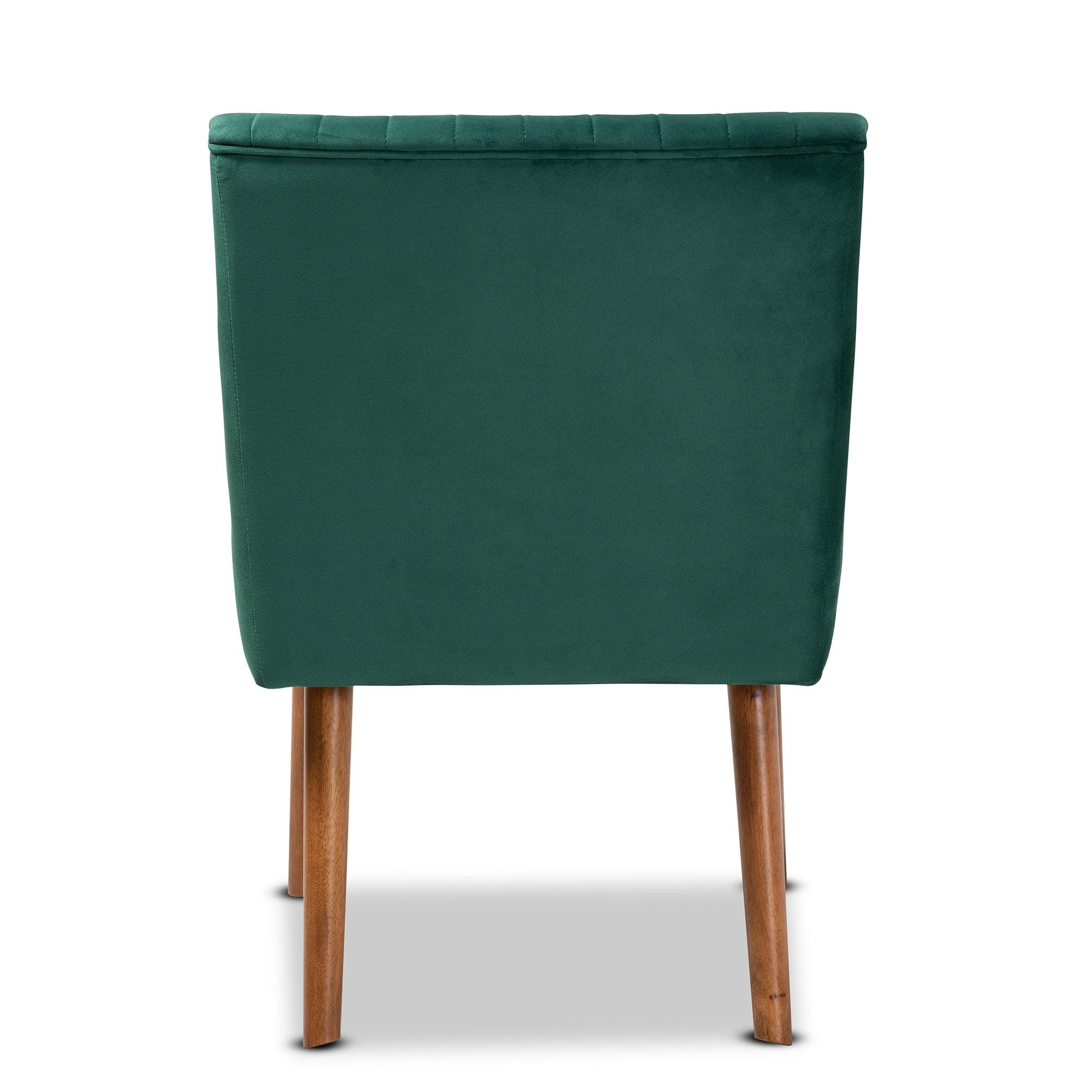 Alvis Mid-Century Modern Emerald Velvet Upholstered and Finished Wood Dining Chair