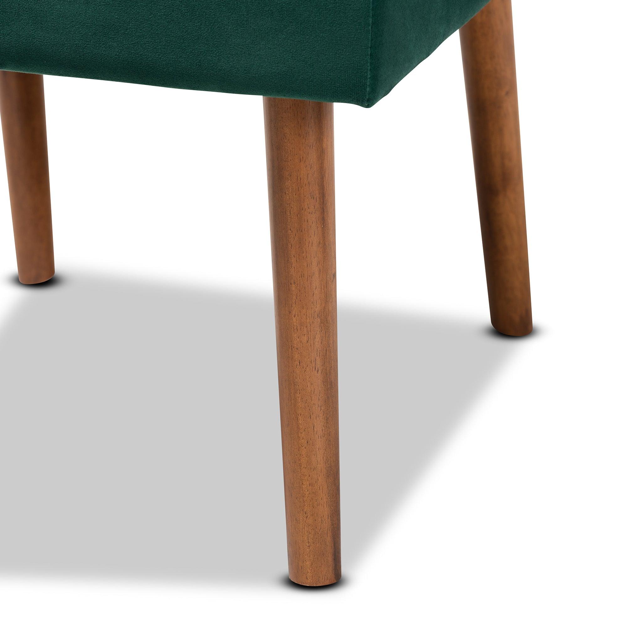 Alvis Mid-Century Modern Emerald Velvet Upholstered and Finished Wood Dining Chair