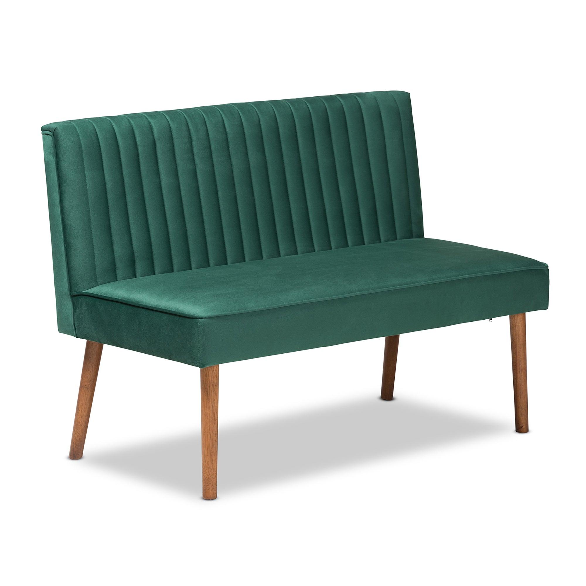 Alvis Mid-Century Modern Emerald Velvet Upholstered and Finished Wood 5-Piece Dining Nook Set