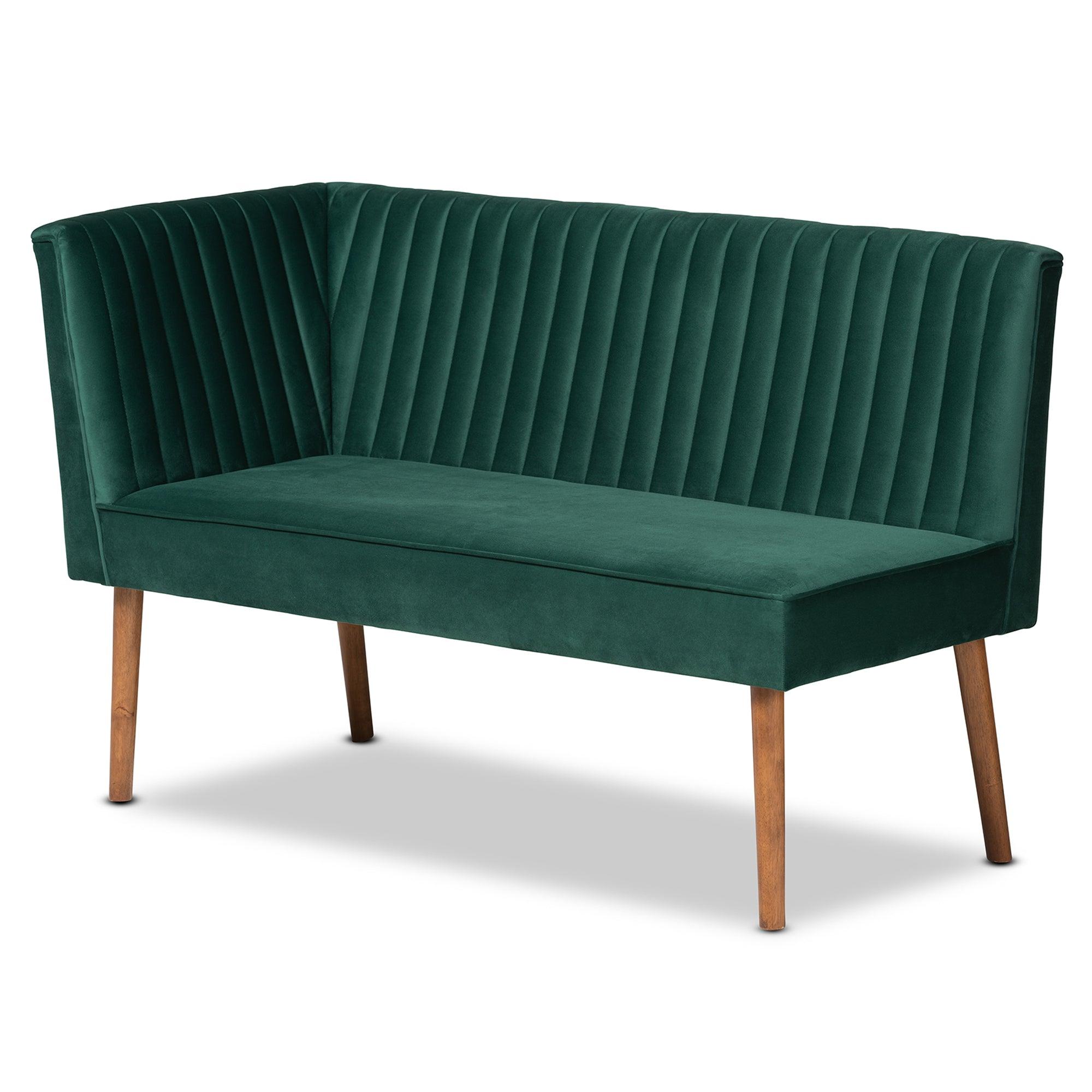 Alvis Mid-Century Modern Emerald Velvet Upholstered and Finished Wood 5-Piece Dining Nook Set
