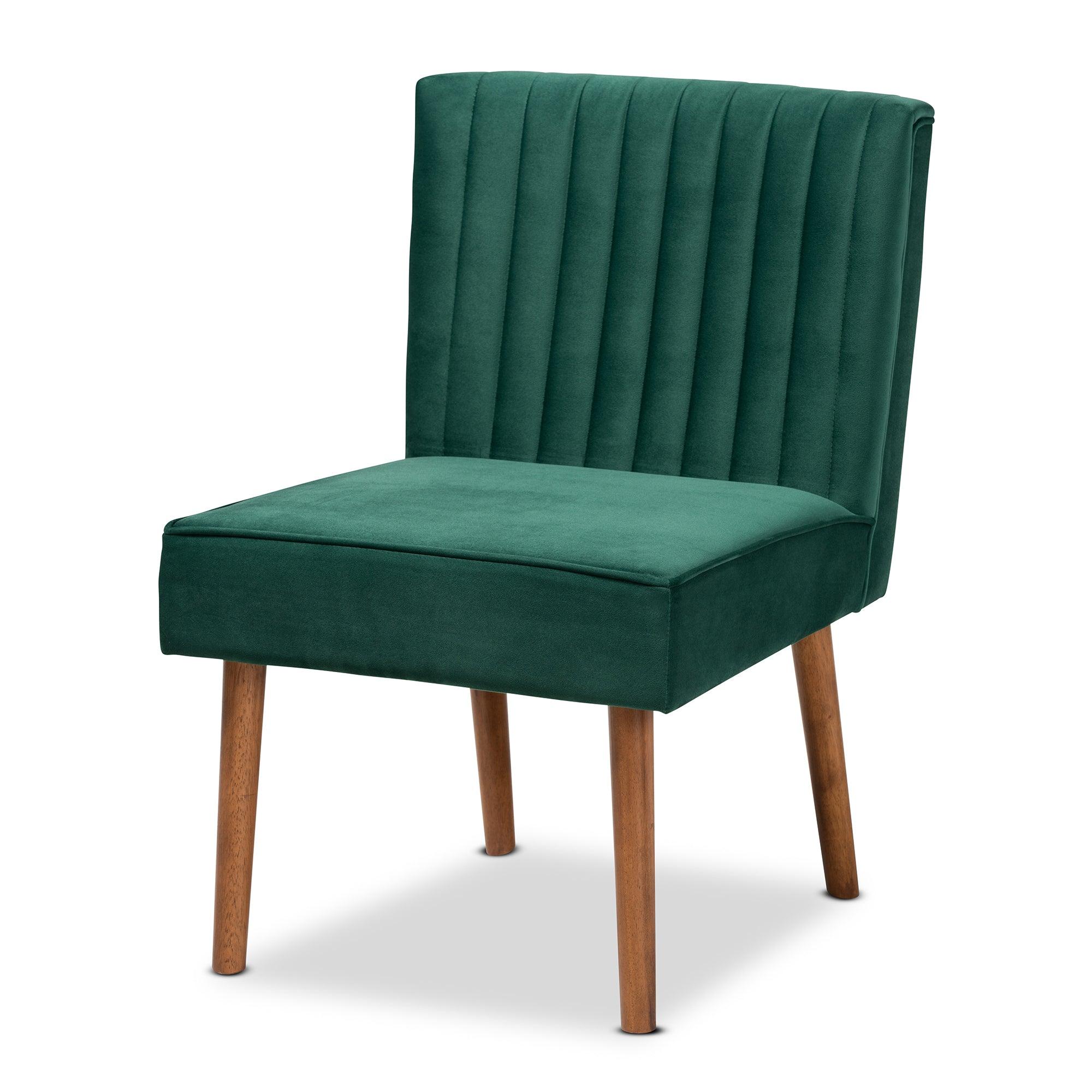 Alvis Mid-Century Modern Emerald Velvet Upholstered and Finished Wood 5-Piece Dining Nook Set