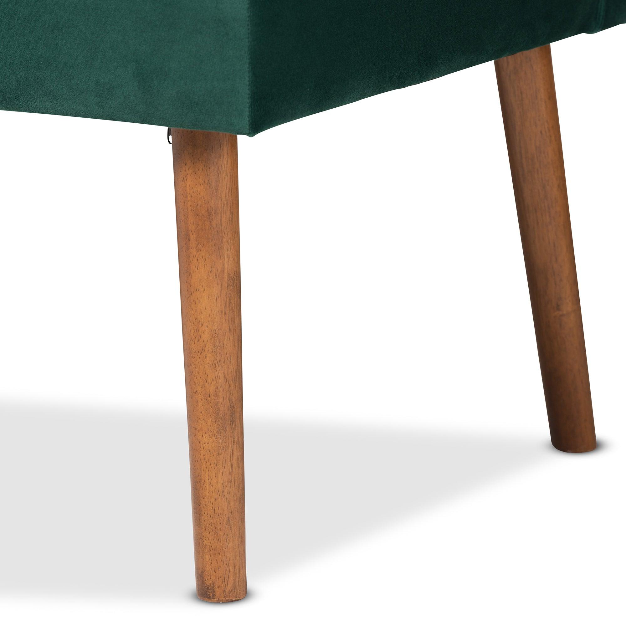 Alvis Mid-Century Modern Emerald Velvet Upholstered and Finished Wood 2-Piece Dining Nook Banquette Set
