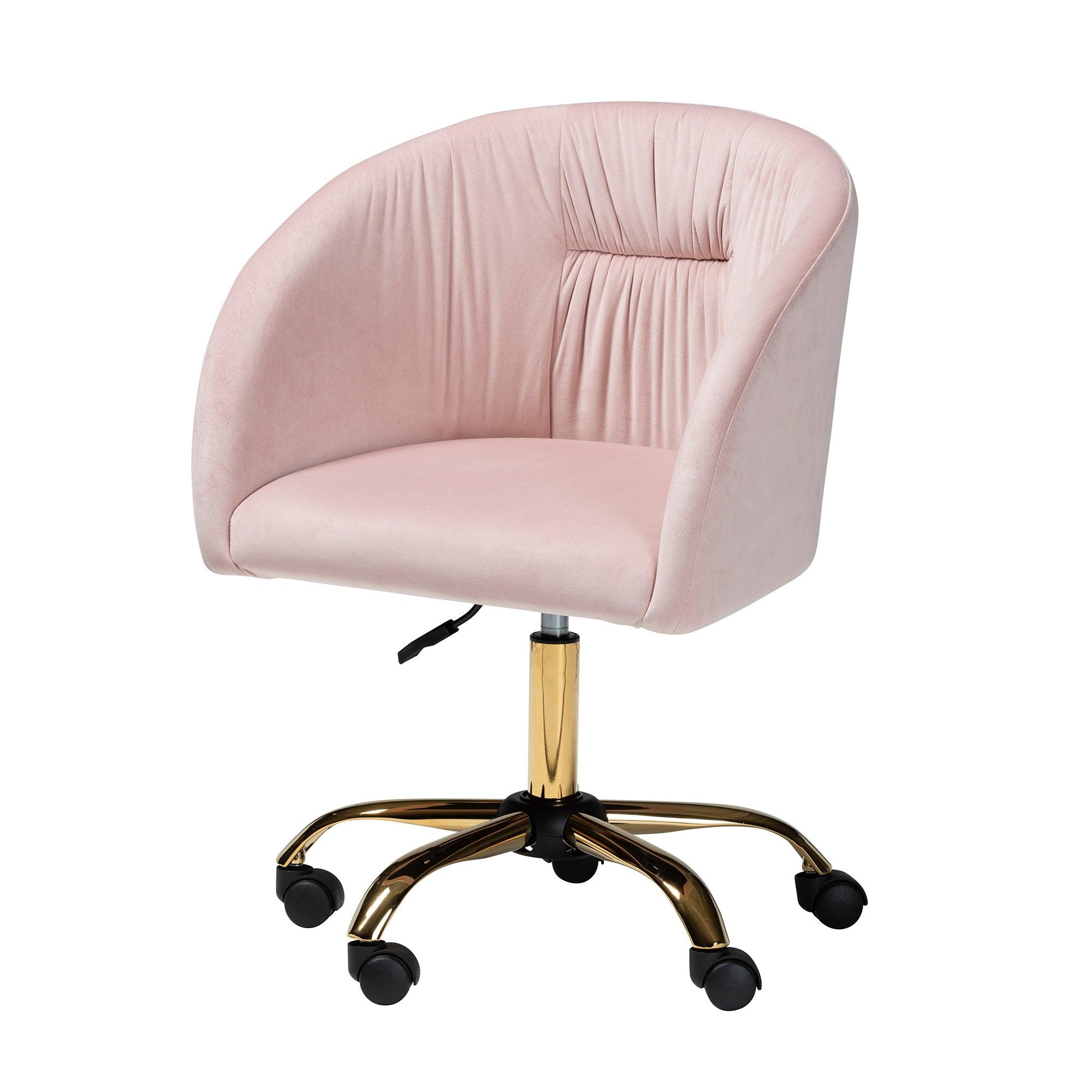 Ravenna Contemporary Glam and Luxe Blush Velvet Fabric and Metal Swivel Office Chair