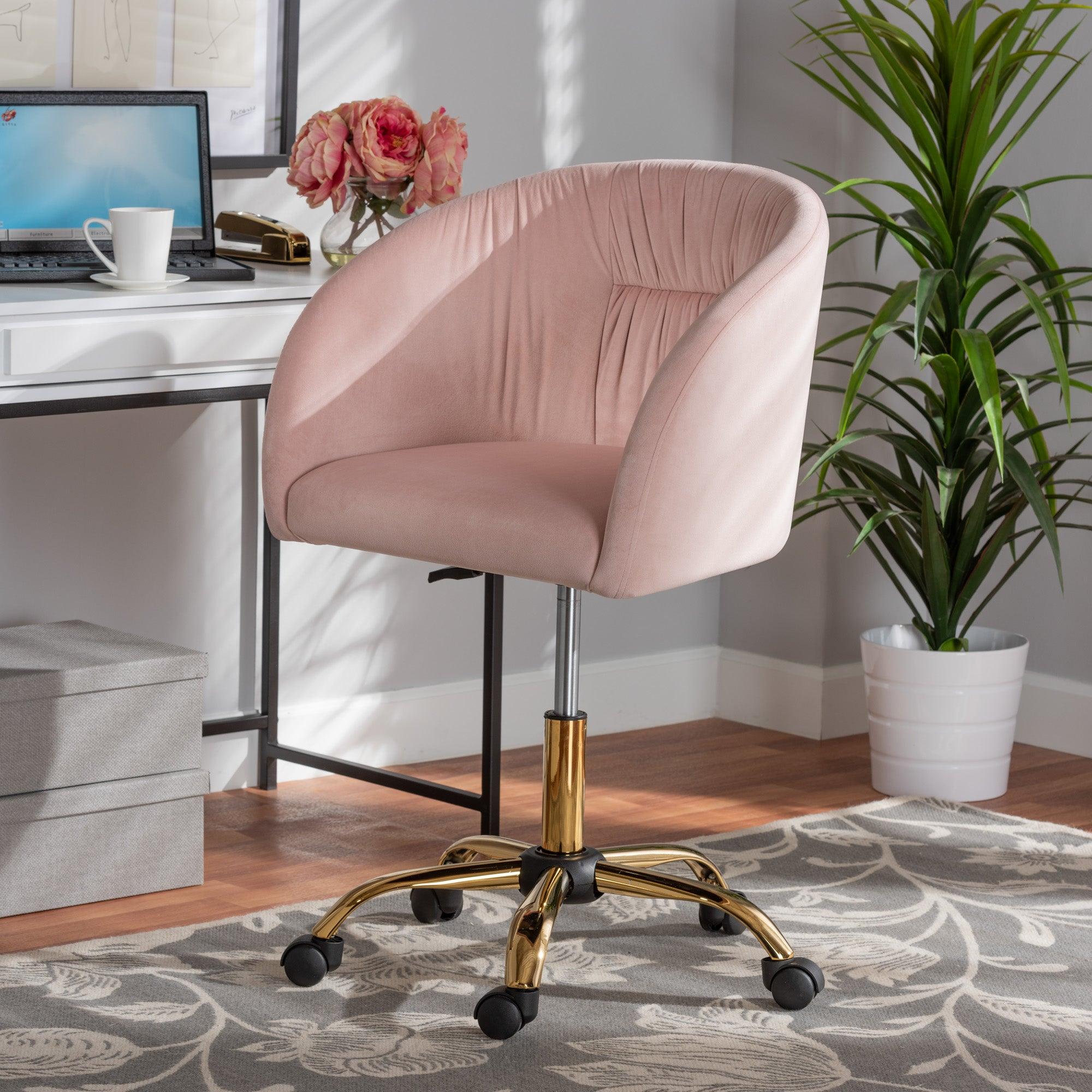Ravenna Contemporary Glam and Luxe Blush Velvet Fabric and Metal Swivel Office Chair