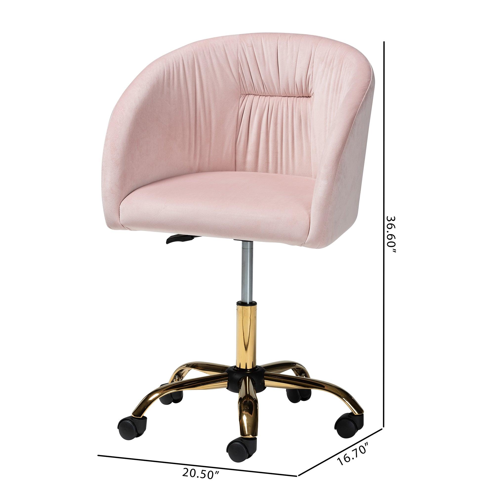 Ravenna Contemporary Glam and Luxe Blush Velvet Fabric and Metal Swivel Office Chair