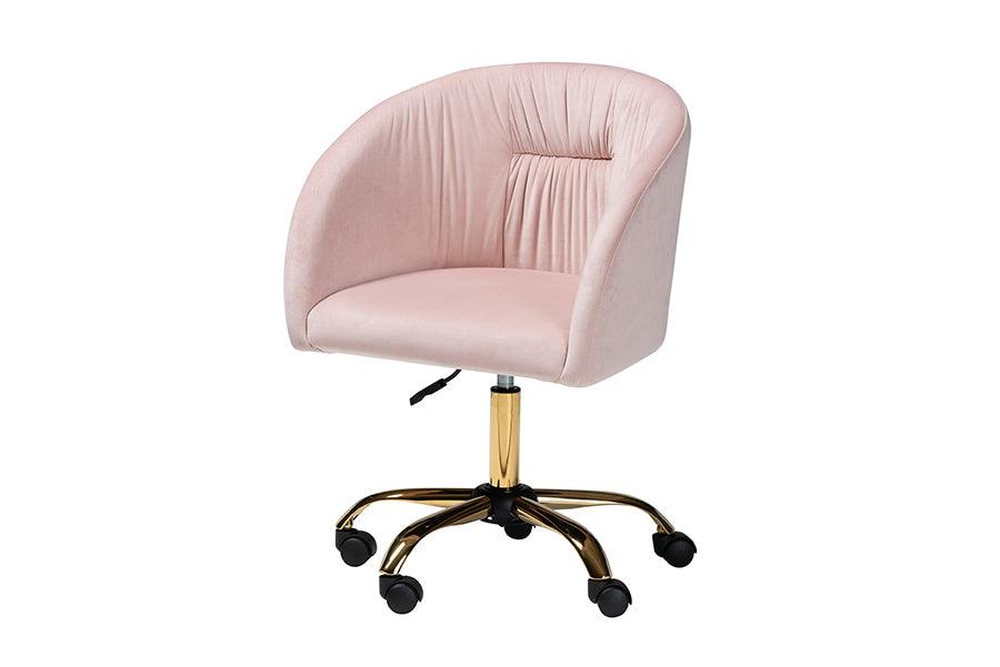 Ravenna Contemporary Glam and Luxe Blush Velvet Fabric and Metal Swivel Office Chair