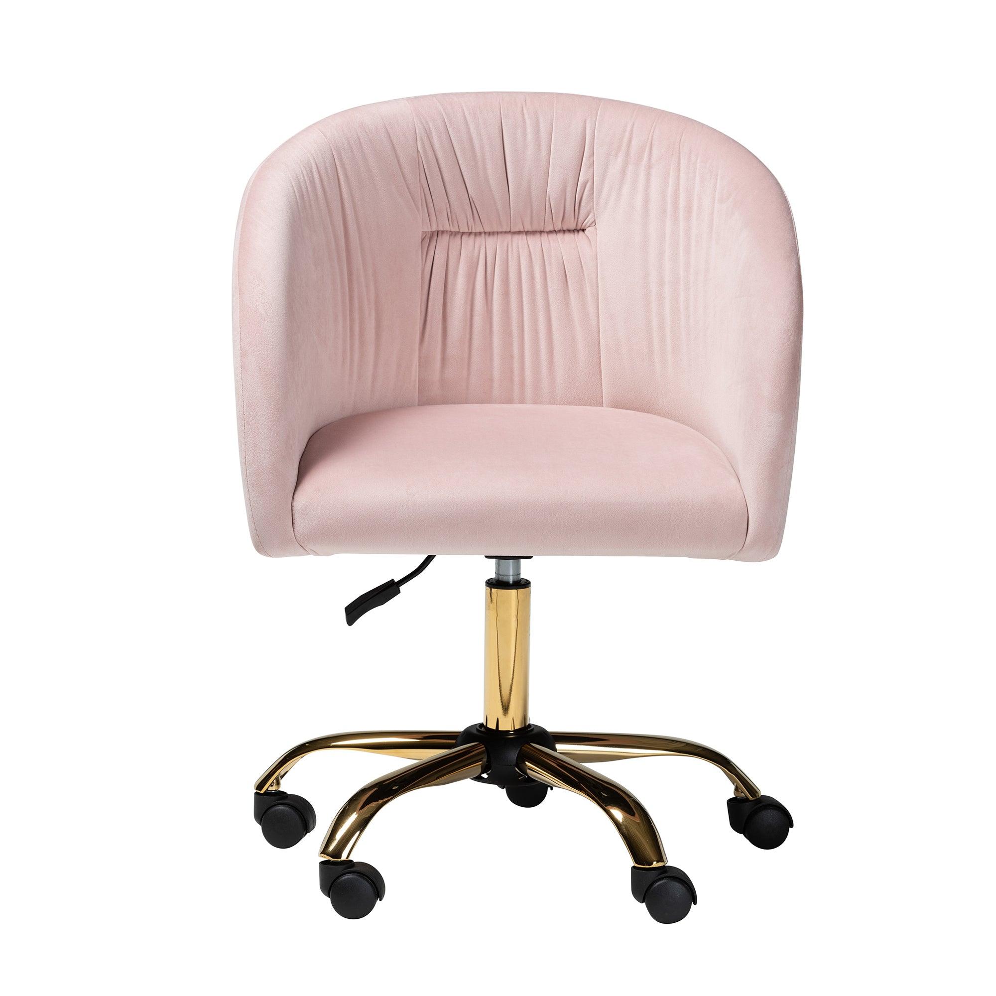 Ravenna Contemporary Glam and Luxe Blush Velvet Fabric and Metal Swivel Office Chair